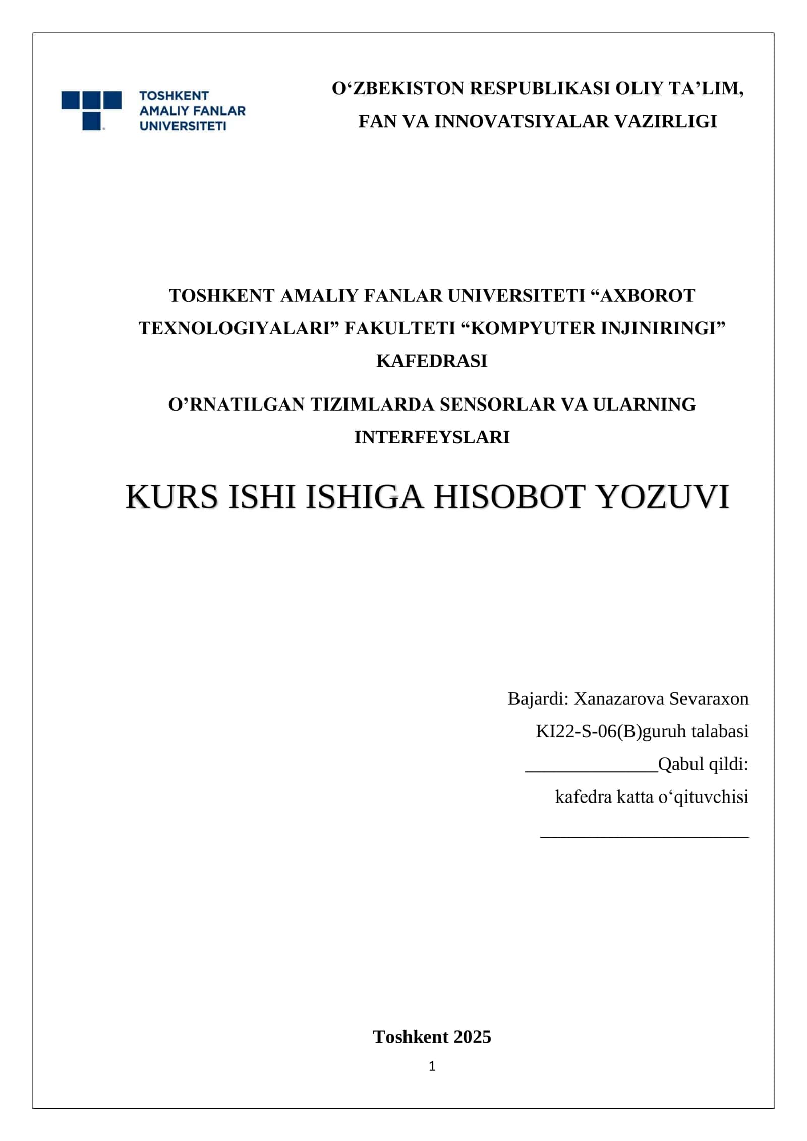 O‘rnatilgan tizimlarda sensorlar va ularning interfeyslari