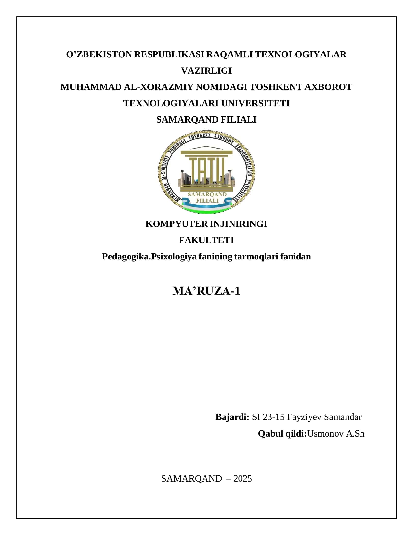 MA‟RUZA-1
