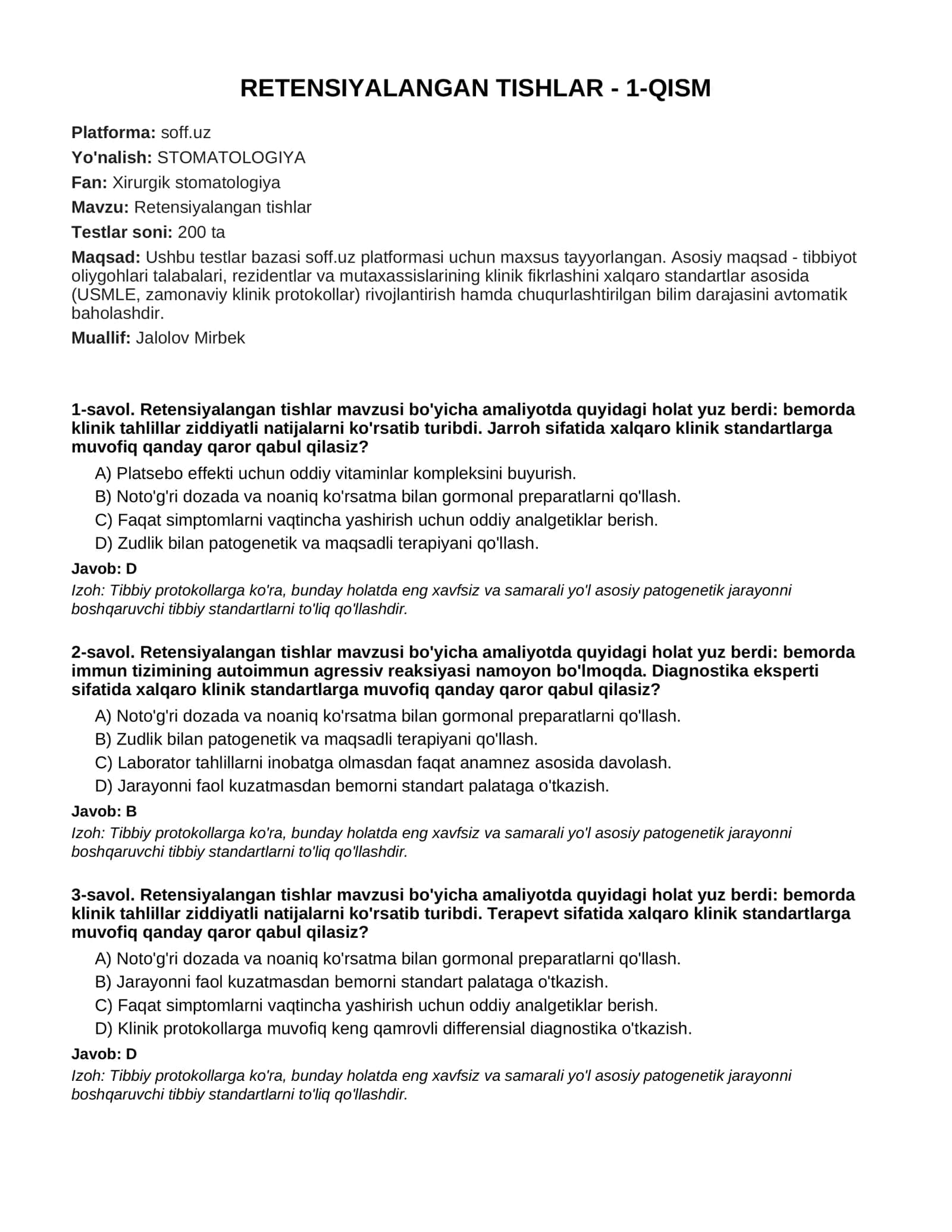 RETENSIYALANGAN TISHLAR - 1-QISM