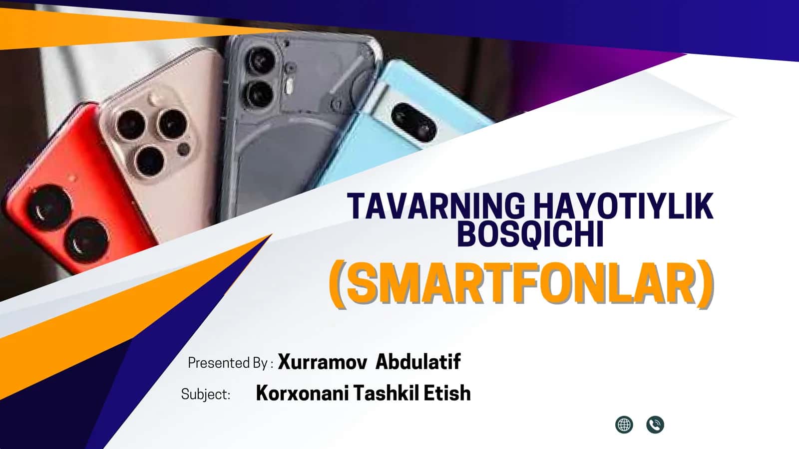 TOVARNING HAYOTIYLIK BOSQICHI (SMARTFONLAR)MISOLIDA Subject: Korxonani Tashkil Etish