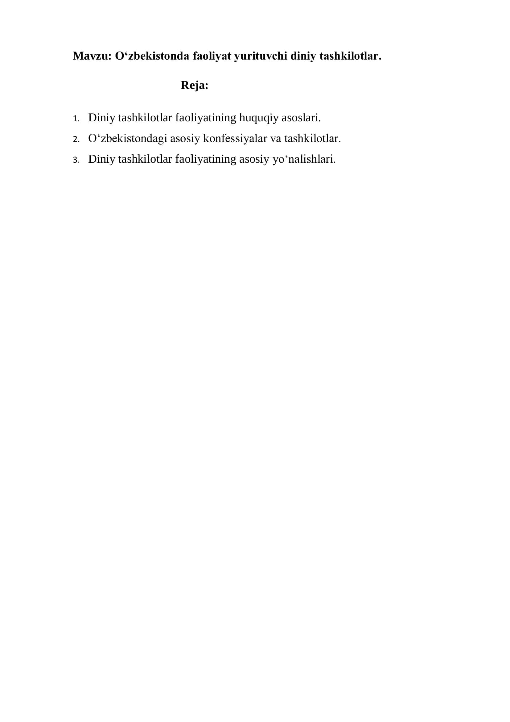 Oʻzbekistonda Faoliyat Yurituvchi Diniy Tashkilotlar
