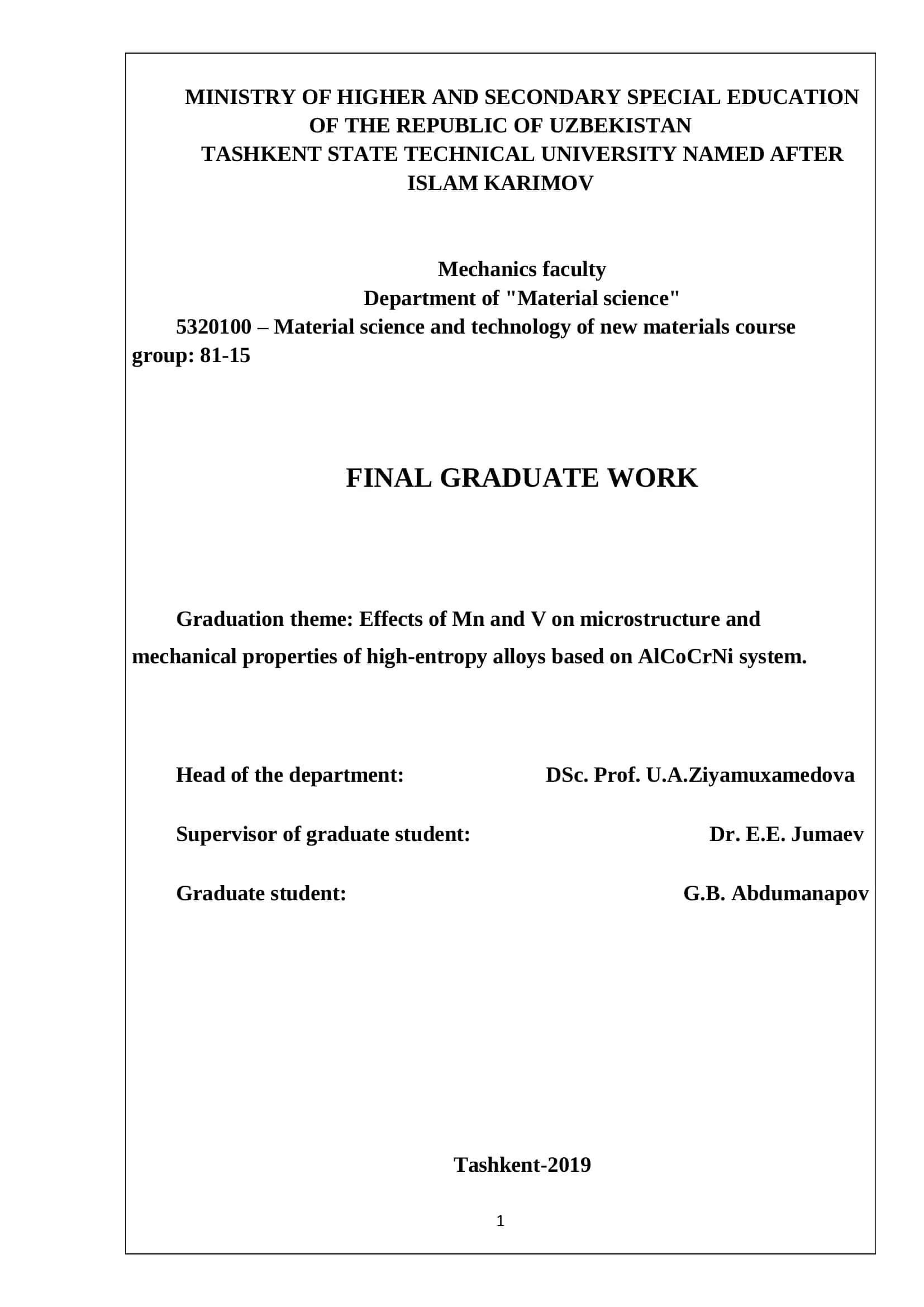 Material science and technology of new materials course