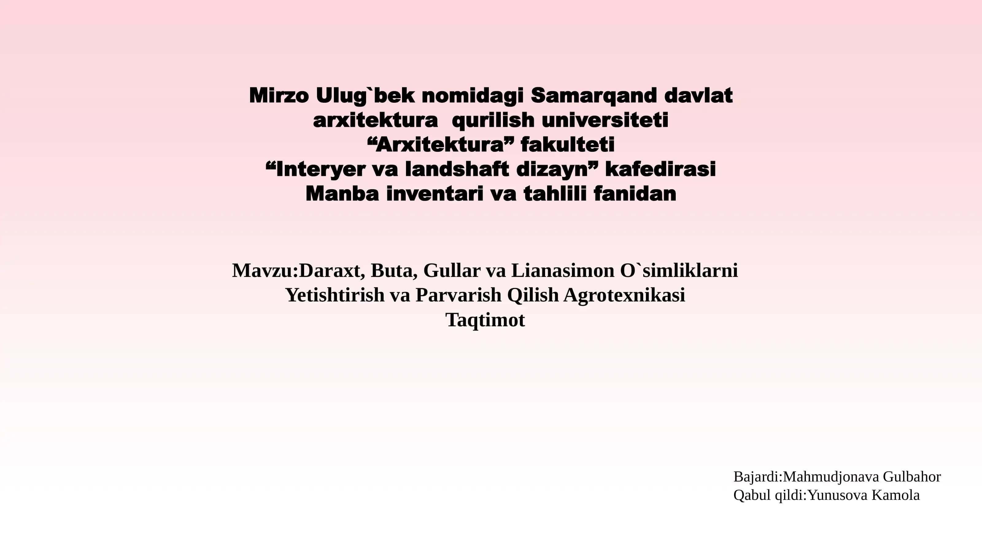 Daraxt, Buta, Gullar va Lianasimon O`simliklarni Yetishtirish va Parvarish Qilish Agrotexnikasi