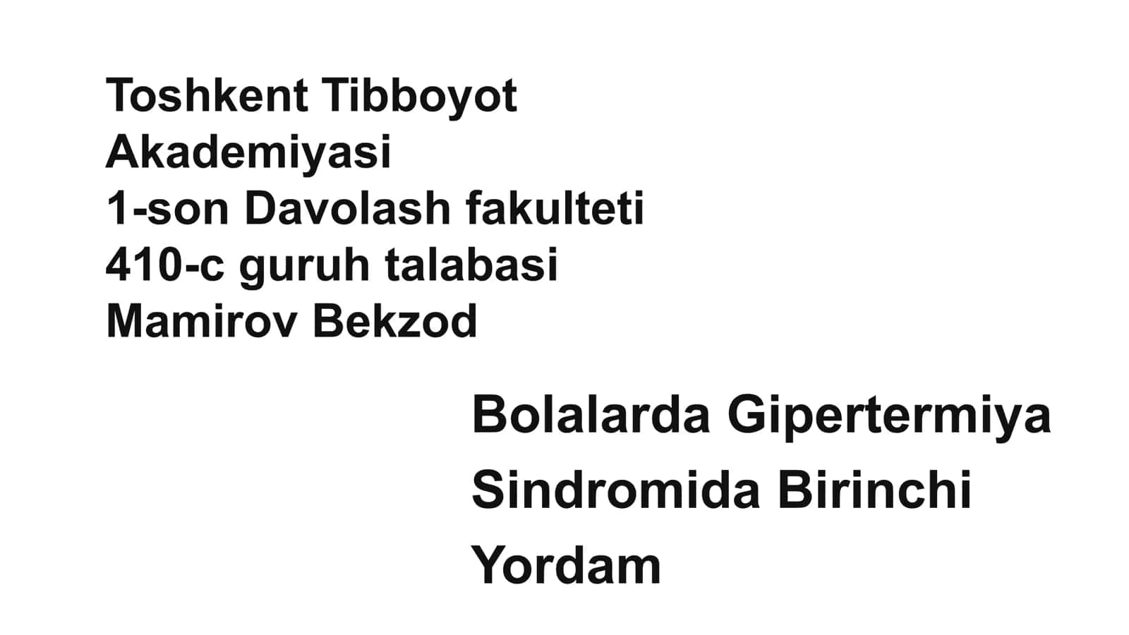 Bolalarda Gipertermiya Sindromida Birinchi Yordam