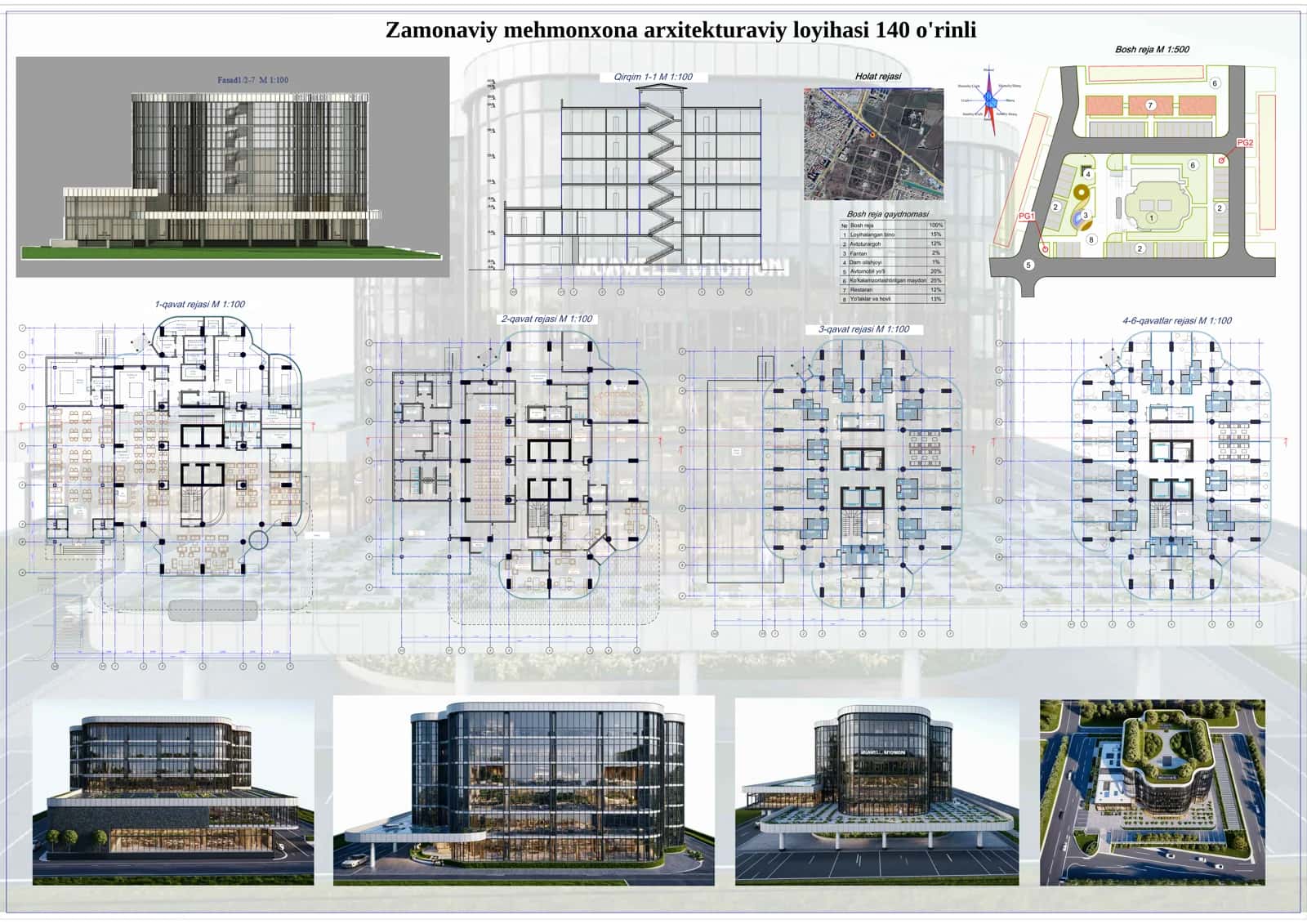 Zamonaviy mehmonxona arxitekturaviy loyihasi 140 o'rinli  2.0x1.40 m.pdf