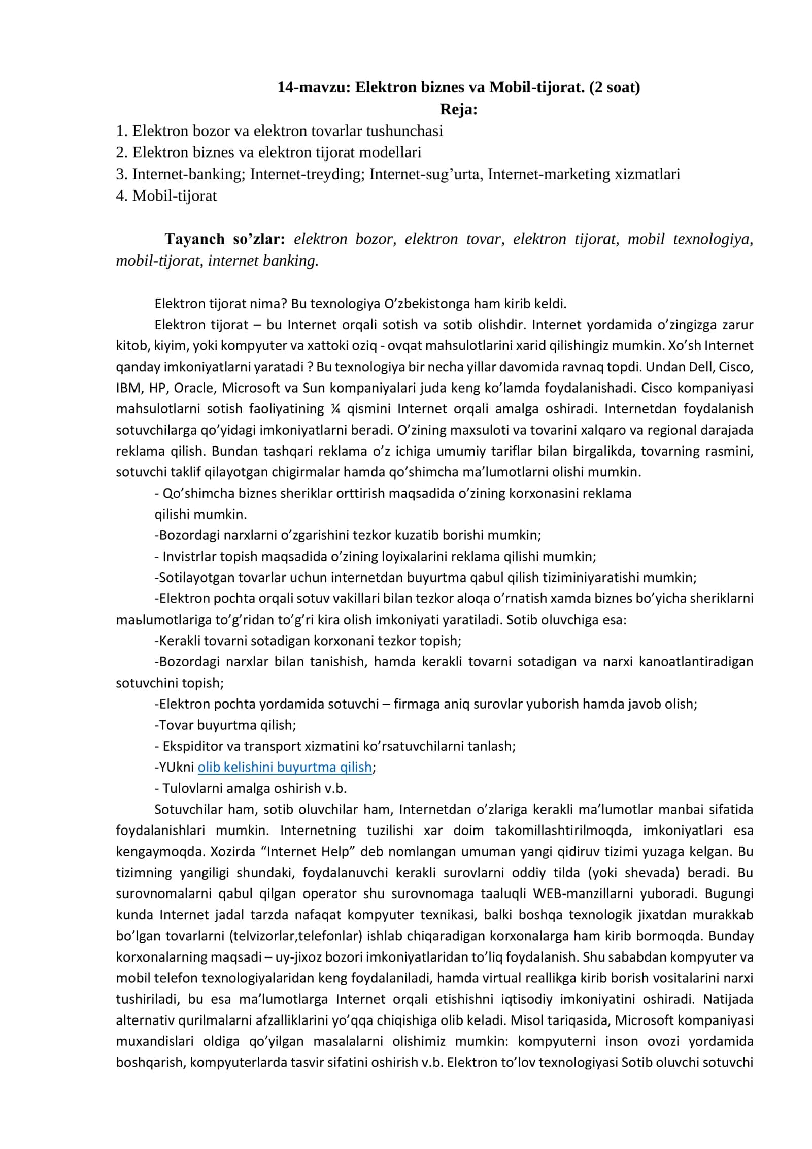 Elektron biznes va Mobil-tijorat