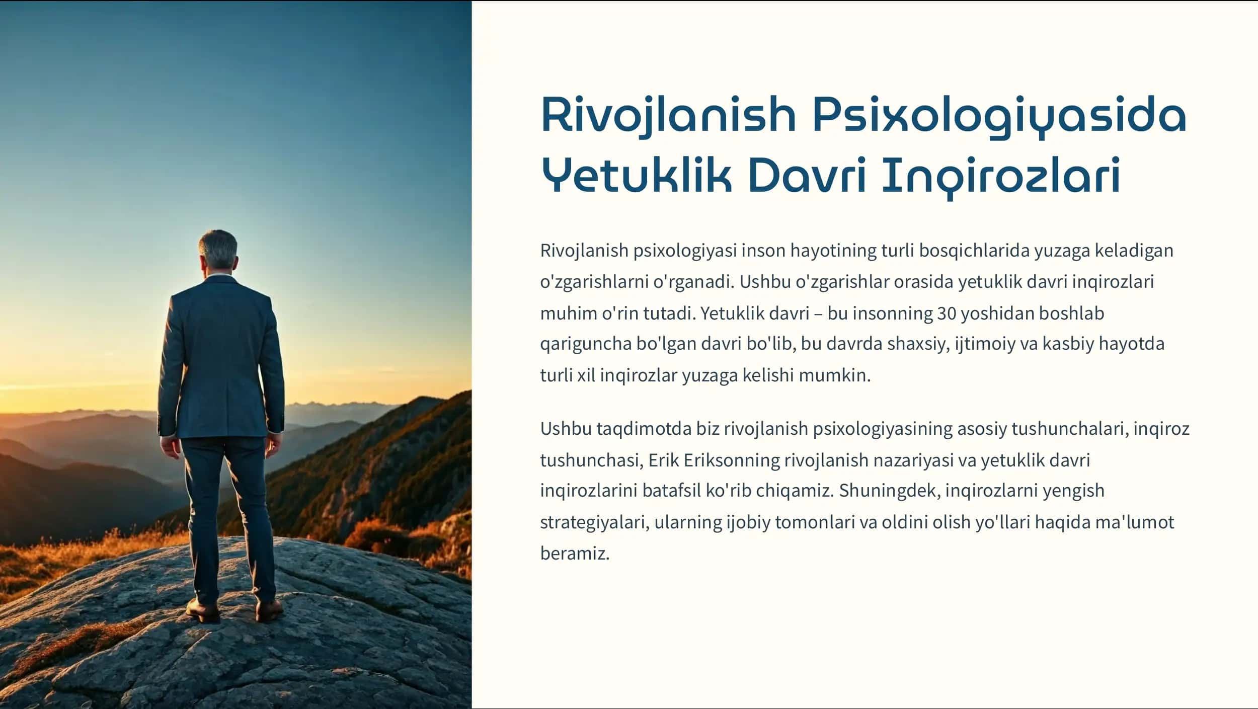 Rivojlanish Psixologiyasida  Yetuklik Davri Inqirozlari