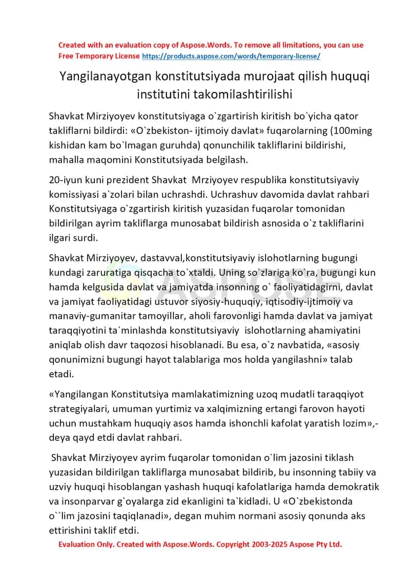 Yangilanayotgan konstitutsiyada murojaat qilish huquqi institutini takomillashtirilishi