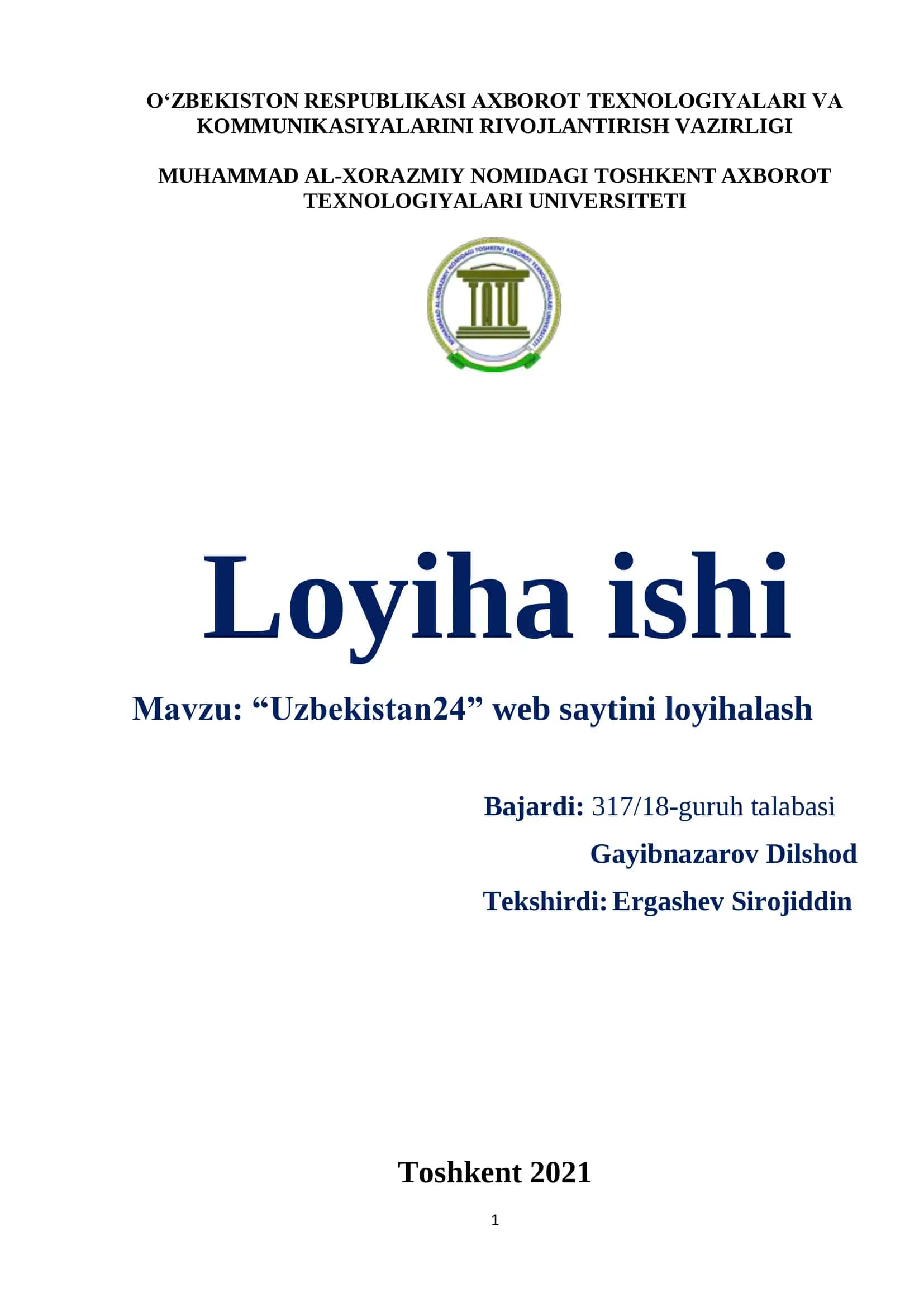 "Uzbekistan24" web saytini loyihalash