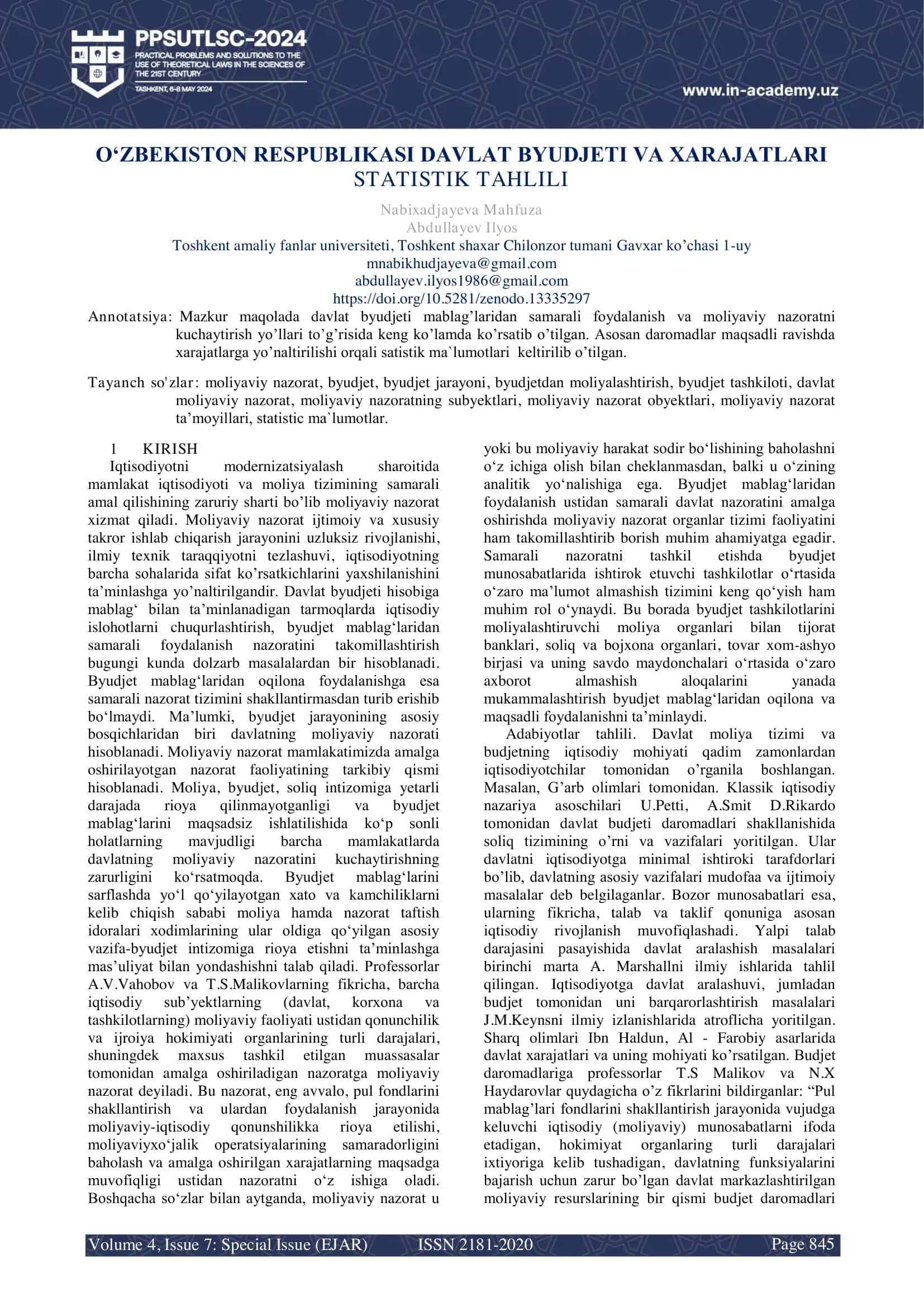 Iqtisodiyotni modernizatsiyalash sharoitida