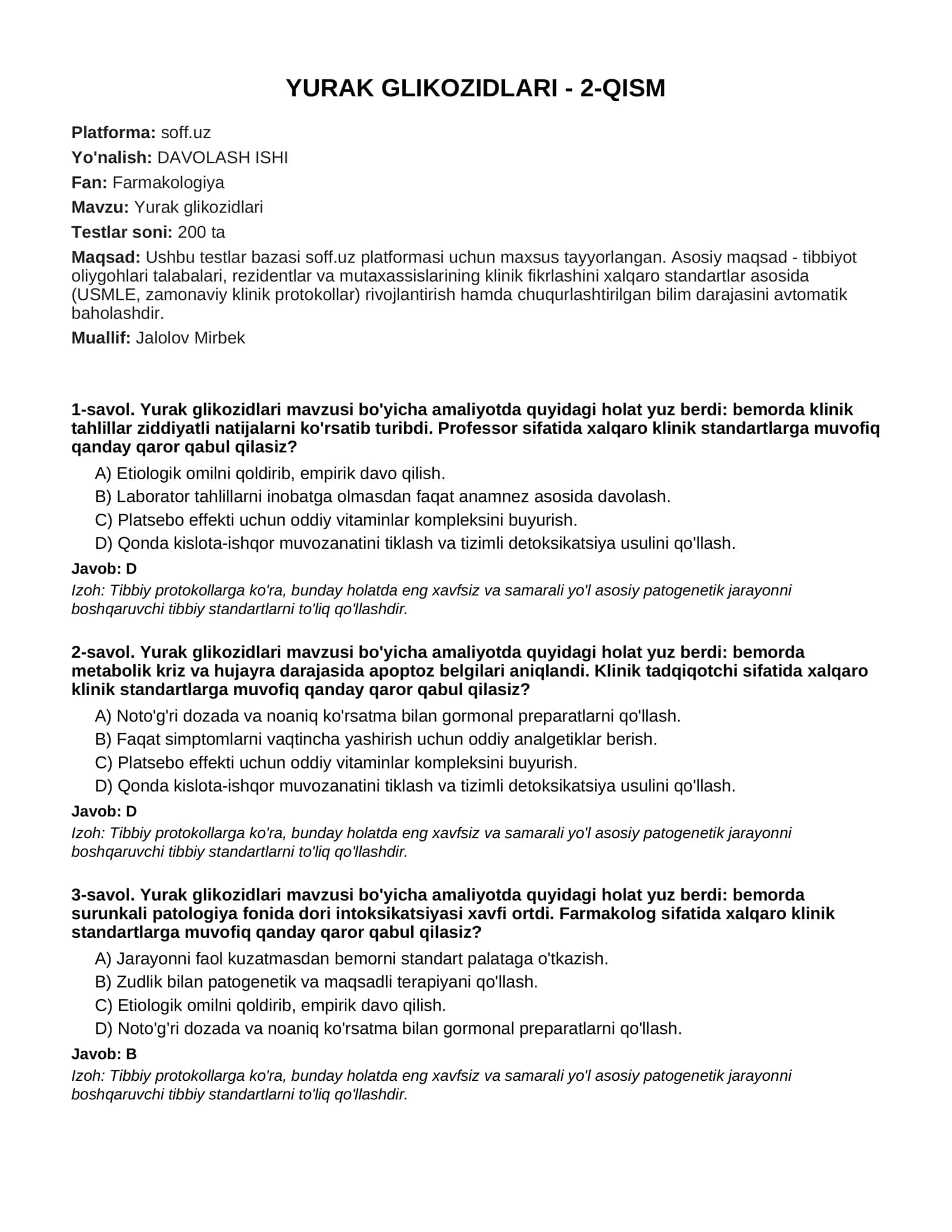 YURAK GLIKOZIDLARI - 2-QISM