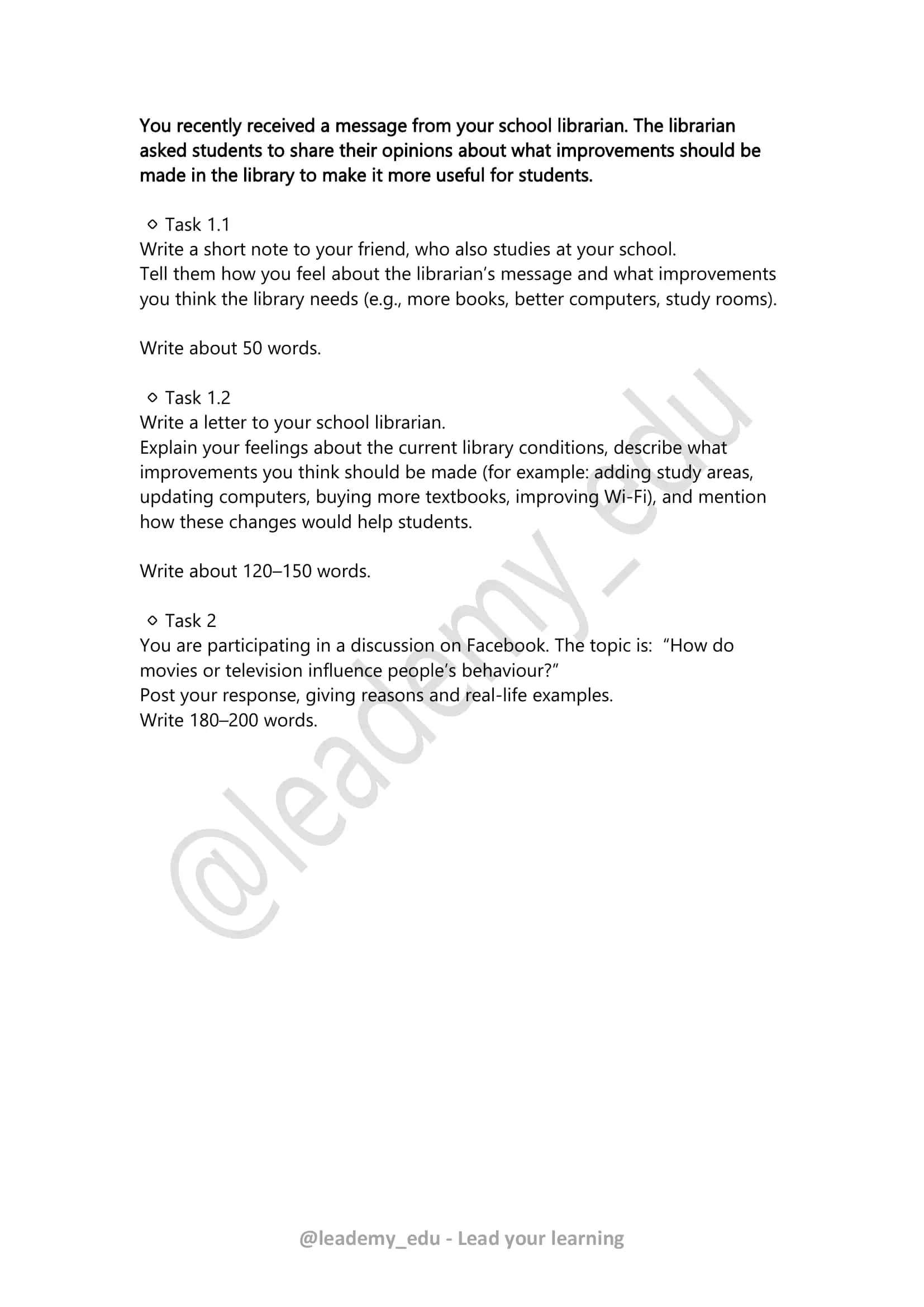 Task Prompts for Students