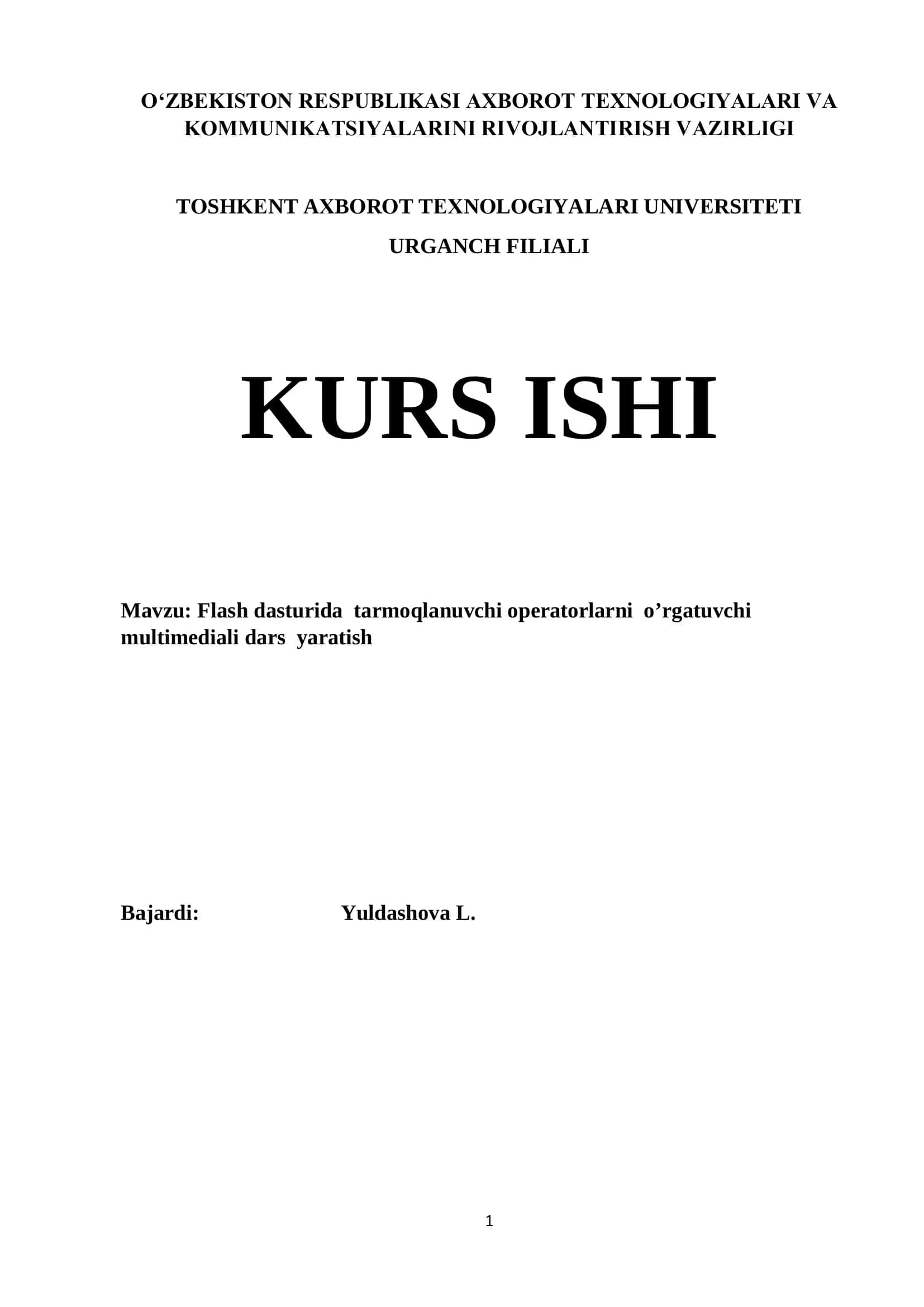 Flash dasturida tarmoqlanuvchi operatorlarni o’rgatuvchi multimediali dars yaratish