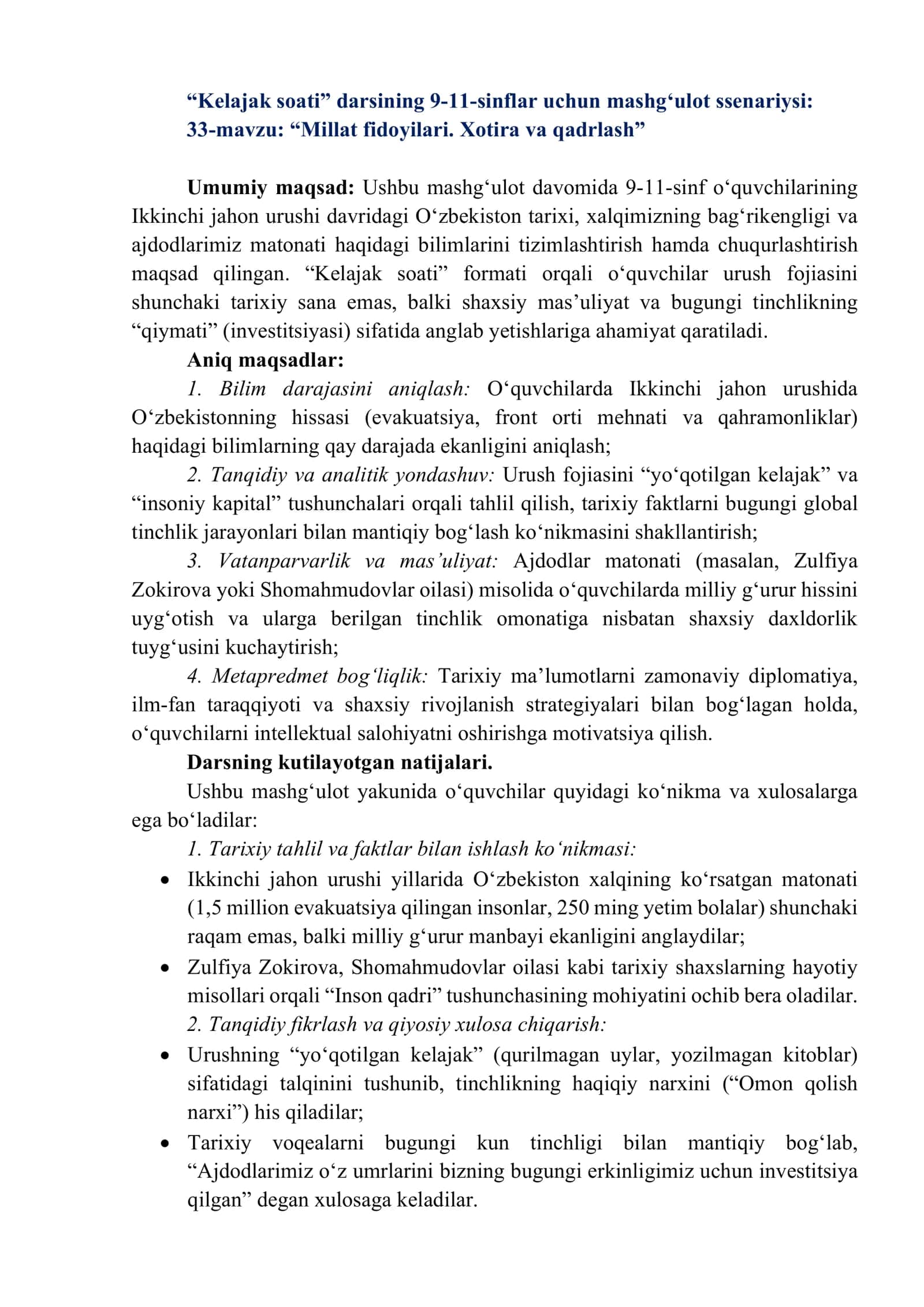 Kelajak soati mashg'uloti