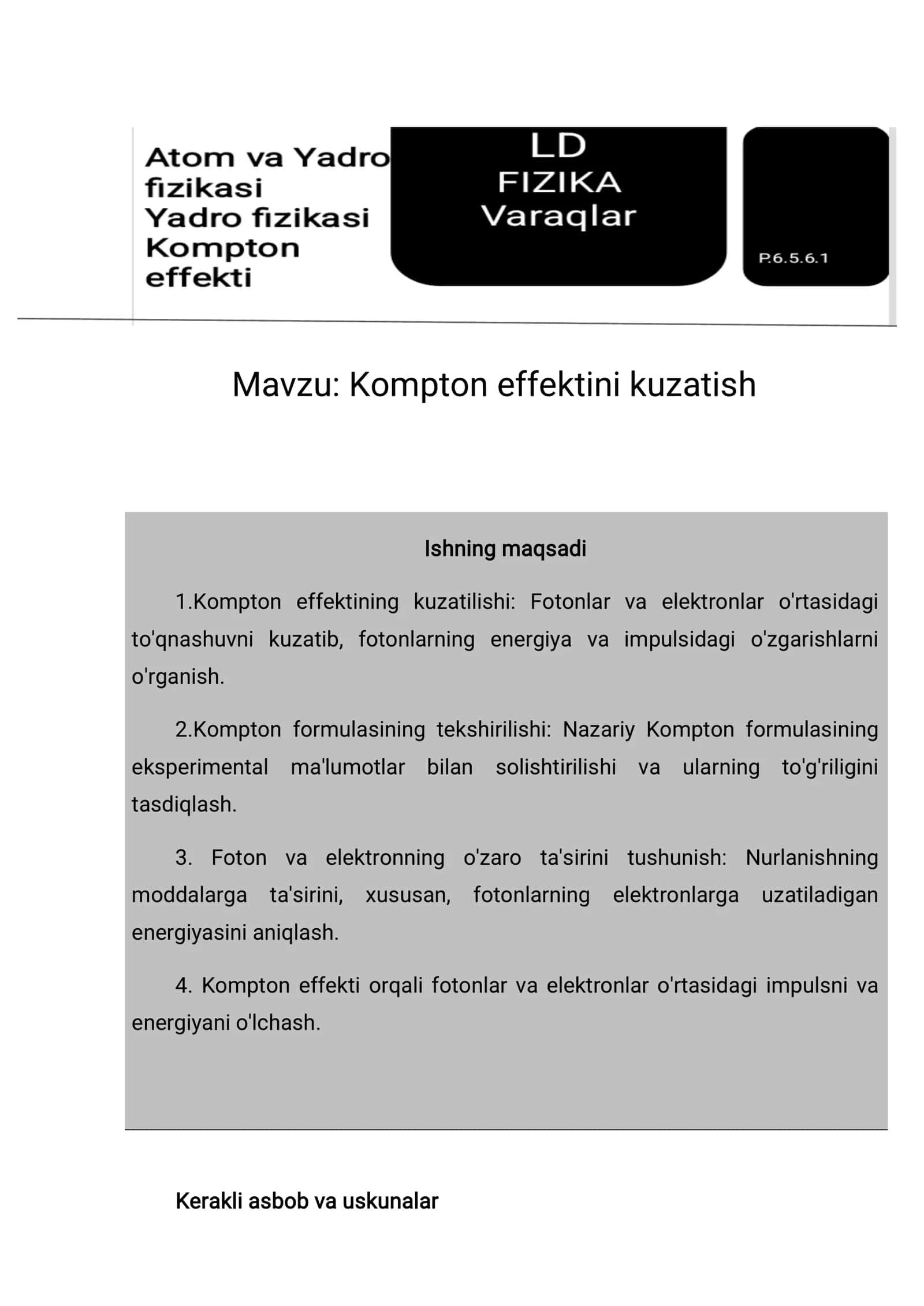 Kompton effektini kuzatish
