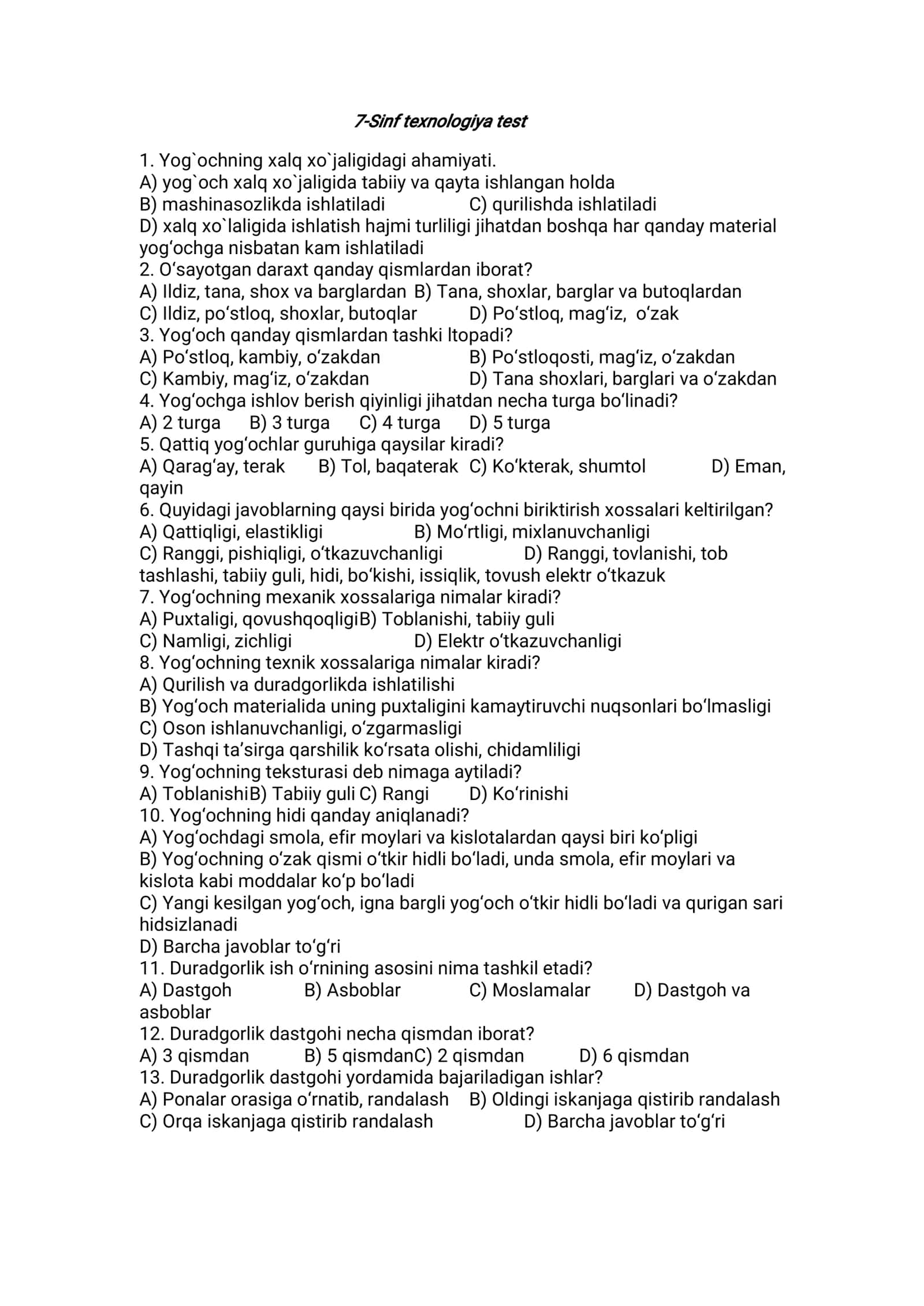 7-Sinf texnologiya test