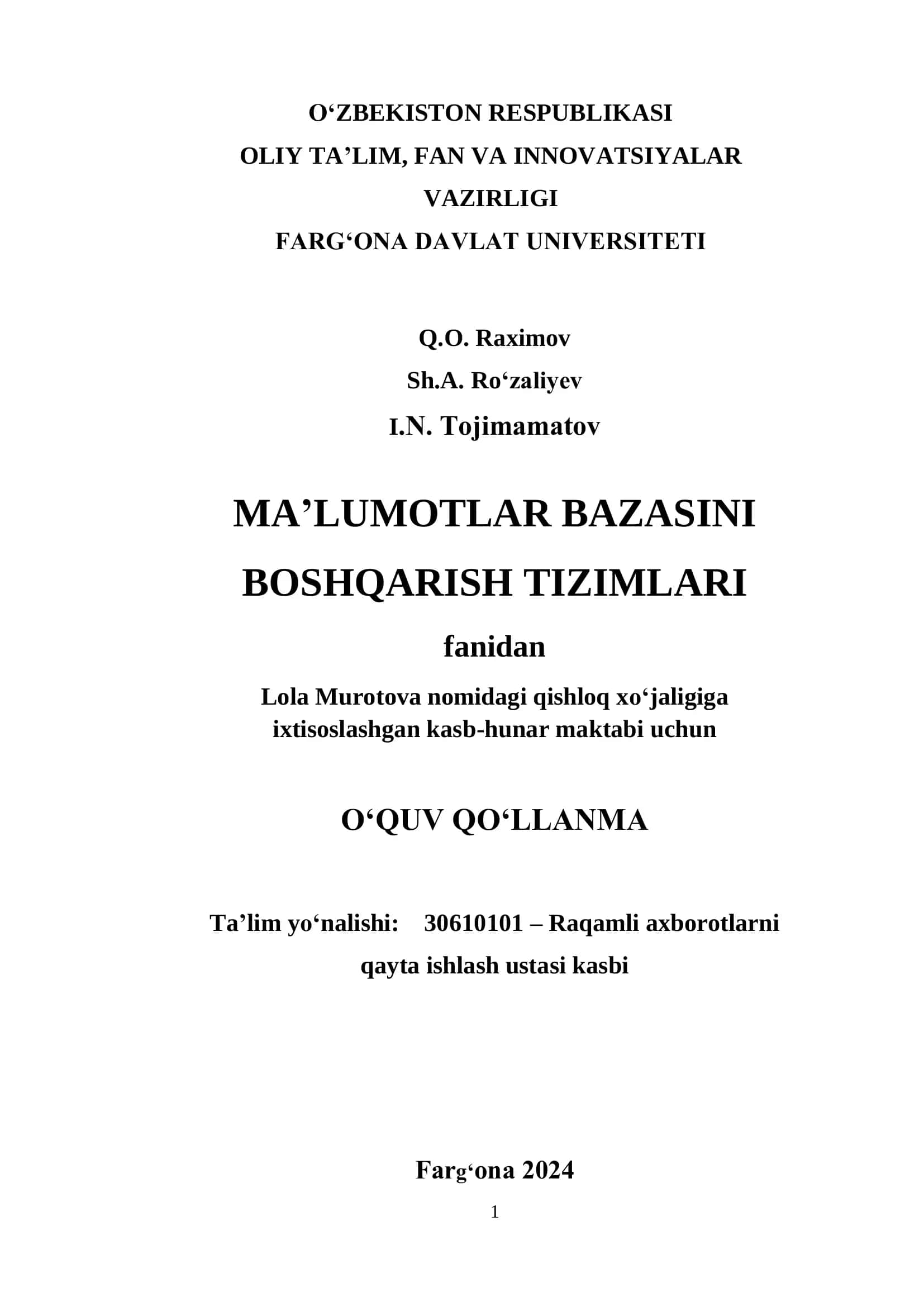 Ma’lumotlar Bazasini Boshqarish Tizimlari