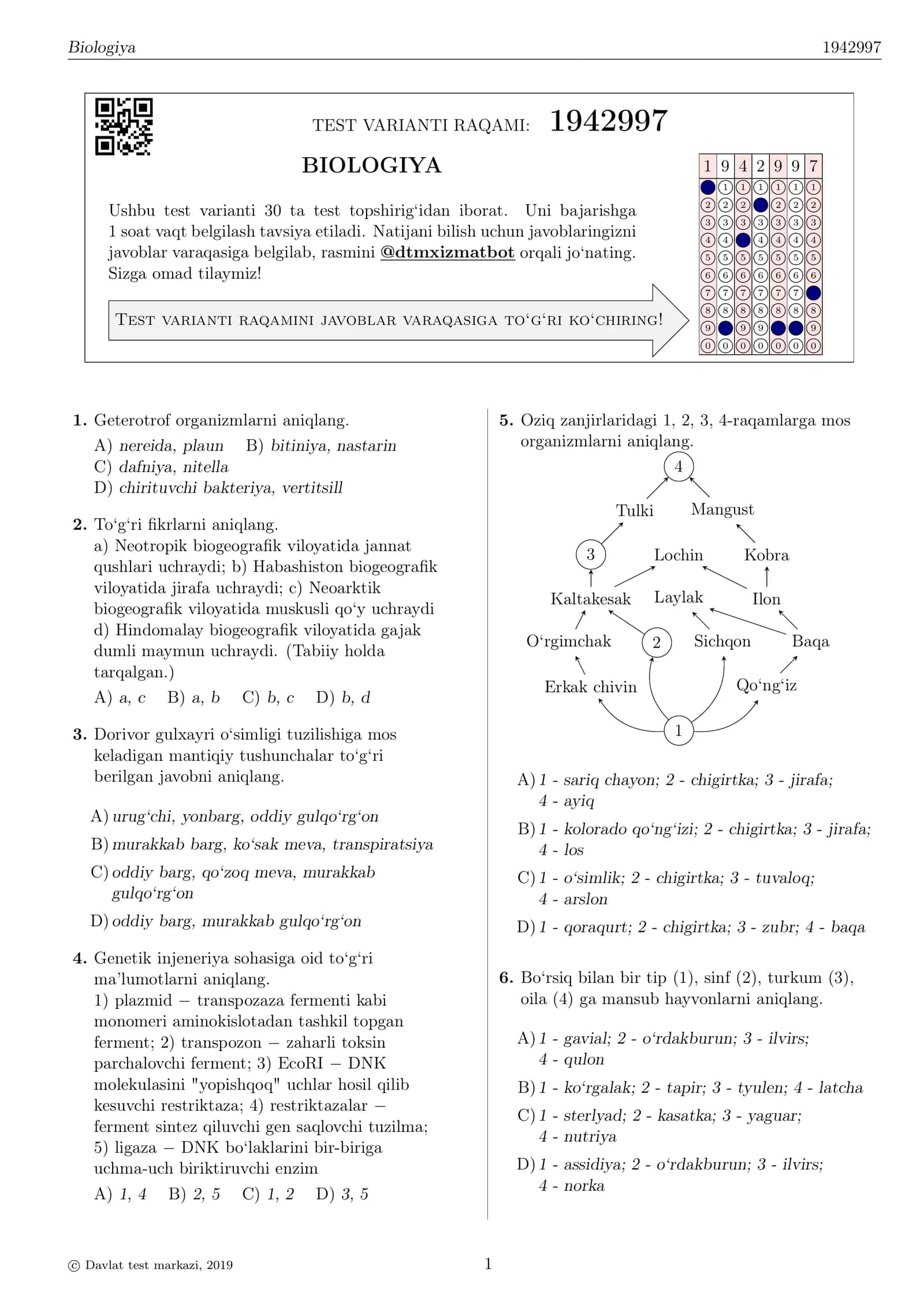 BIOLOGIYA TEST VARIANTI 1942997