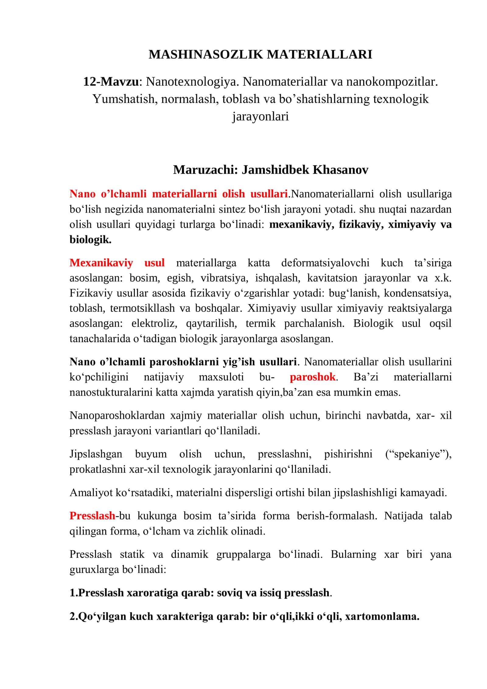 MASHINASOZLIK MATERIALLARI