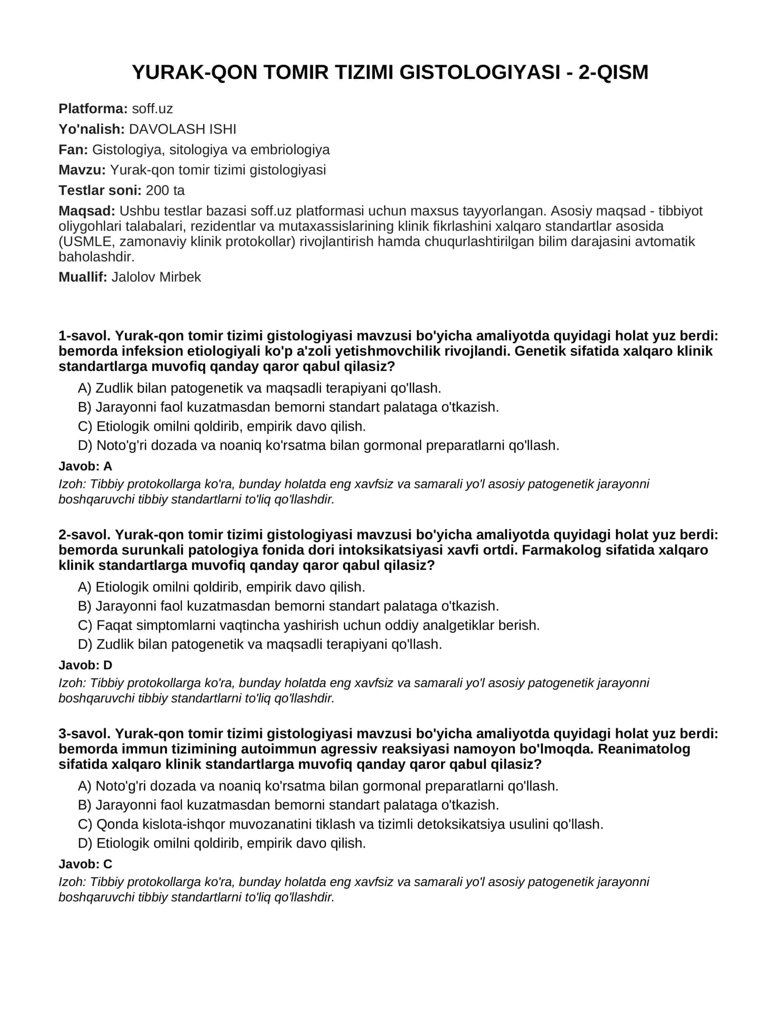 YURAK-QON TOMIR TIZIMI GISTOLOGIYASI - 2-QISM