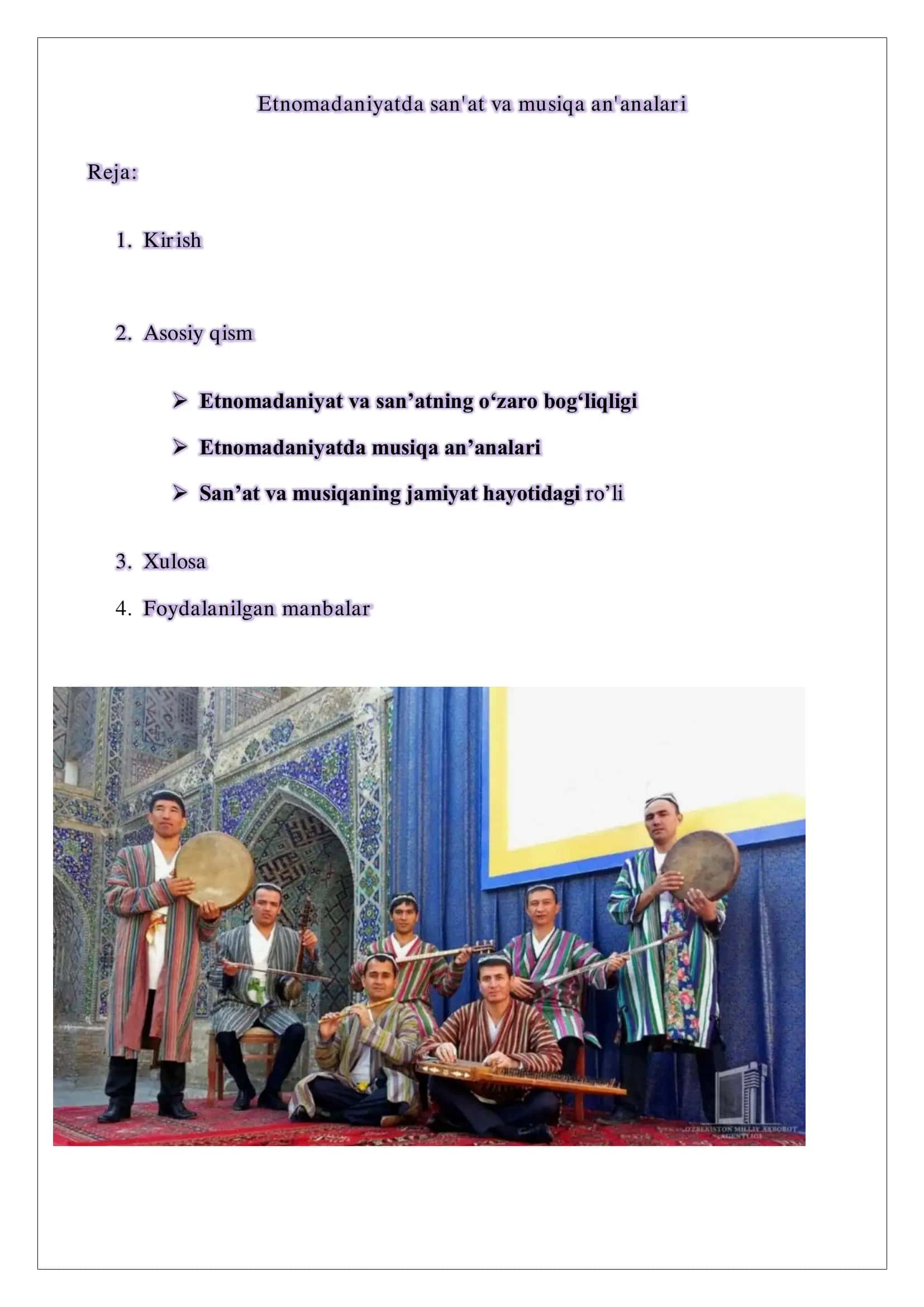 Etnomadaniyatda san'at va musiqa an'analari