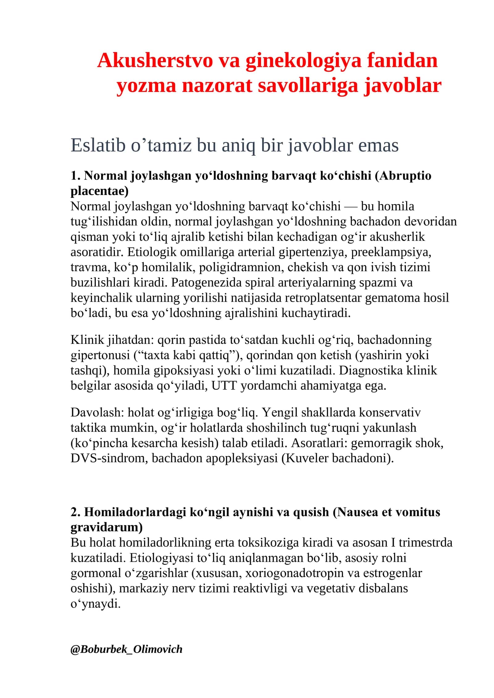 Normal joylashgan yo‘ldoshning barvaqt ko‘chishi (Abruptio placentae)