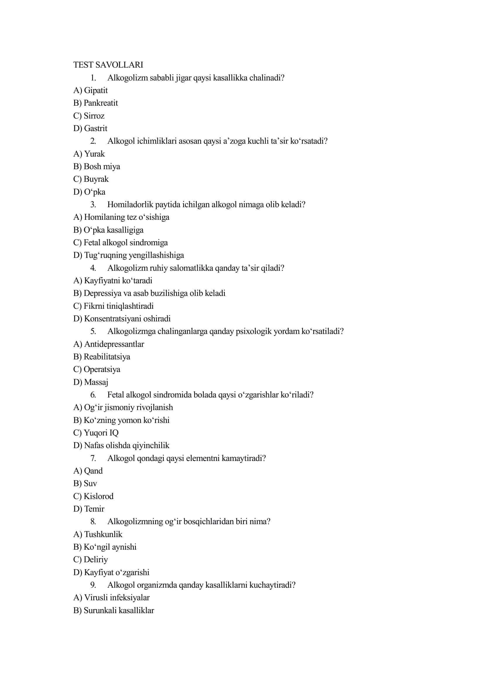 Zararli odatlar test