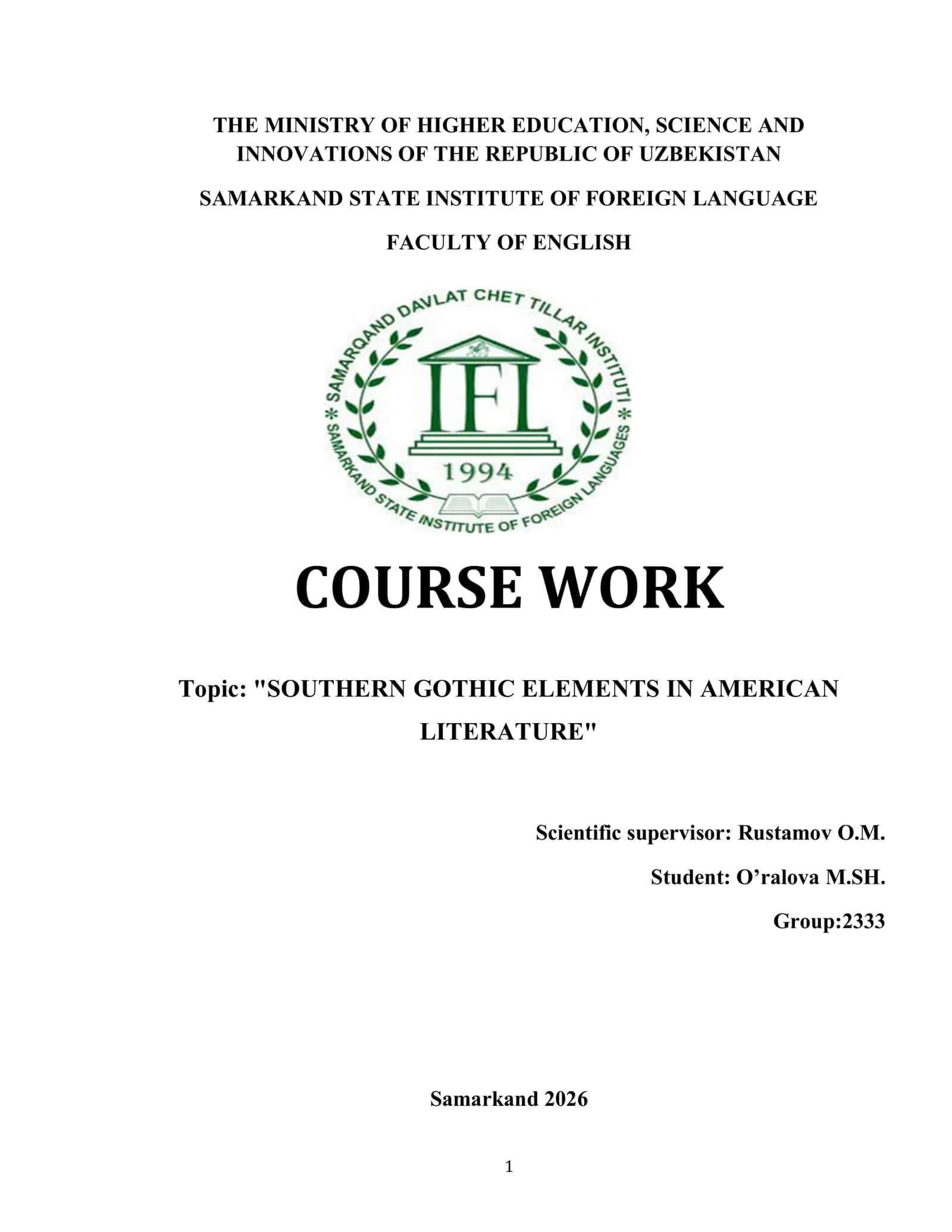 SOUTHERN GOTHIC ELEMENTS IN AMERICAN LITERATURE