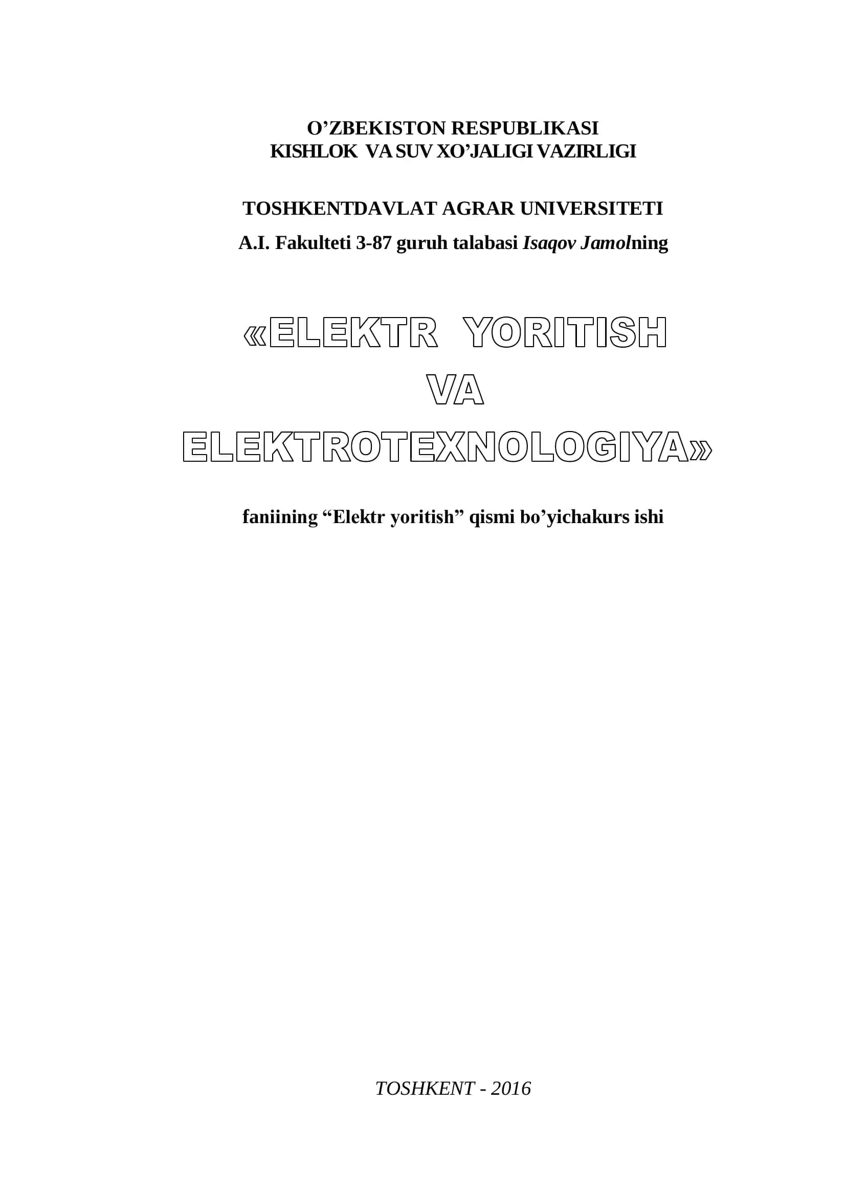 Elektr yoritish kurs ishi
