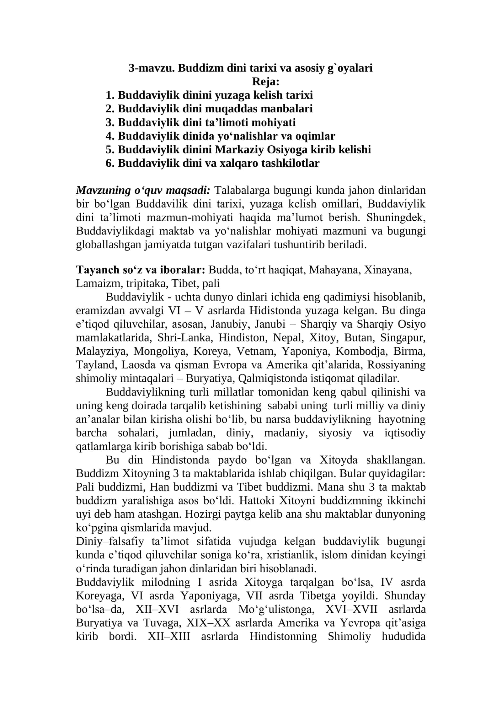 Buddaviylik dini tarixi va asosiy g`oyalari