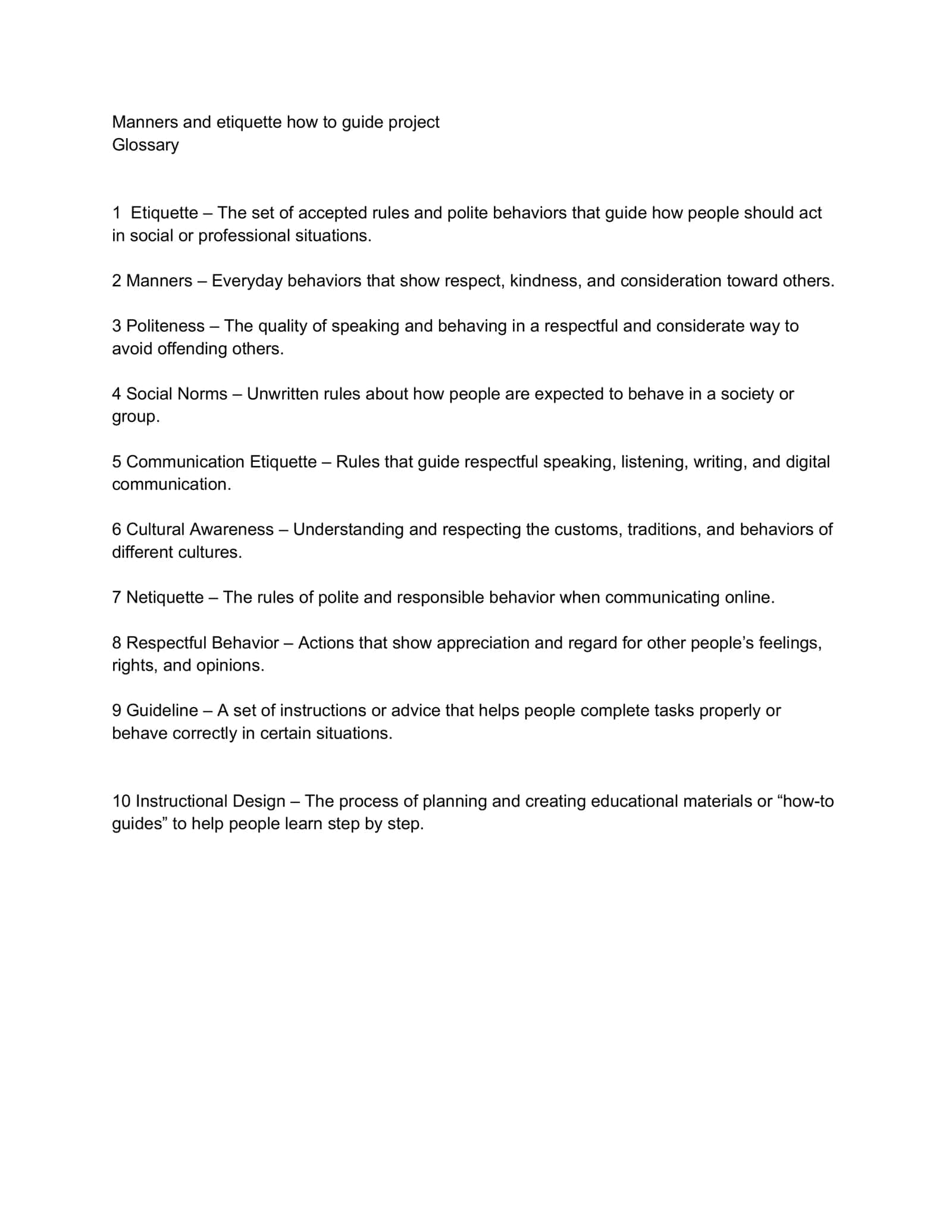 Manners and etiquette how to guide project
