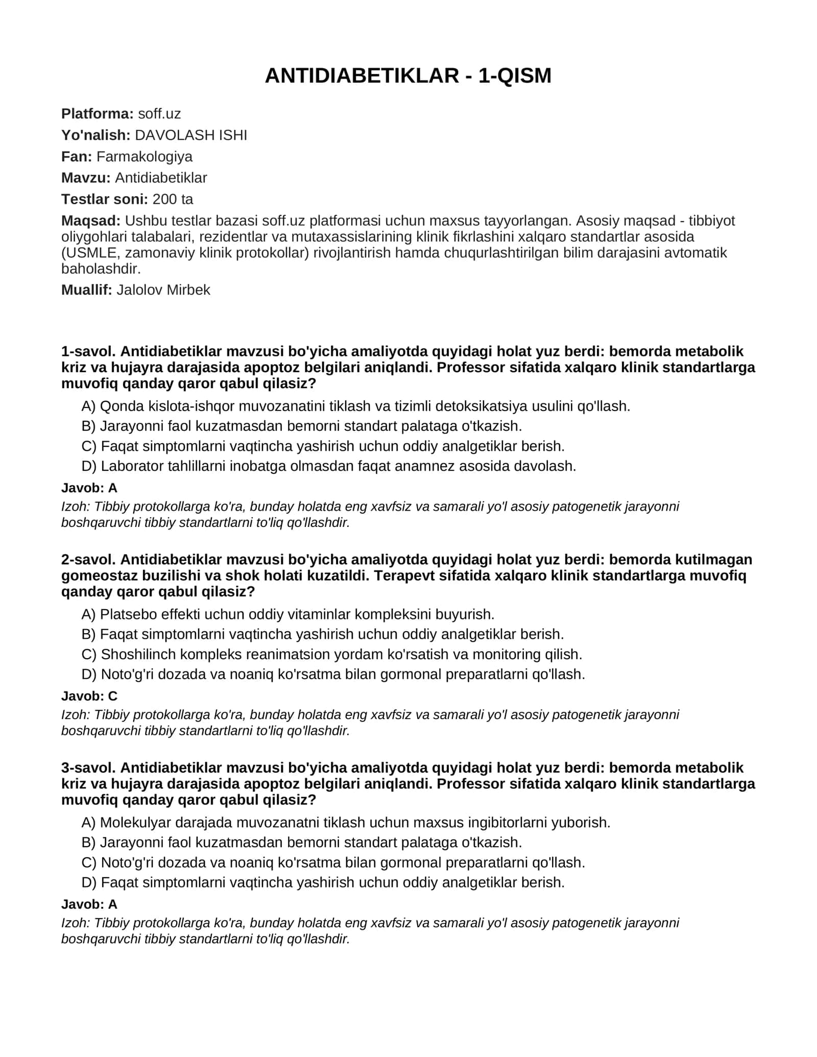 Antidiabetiklar - 1-Qism
