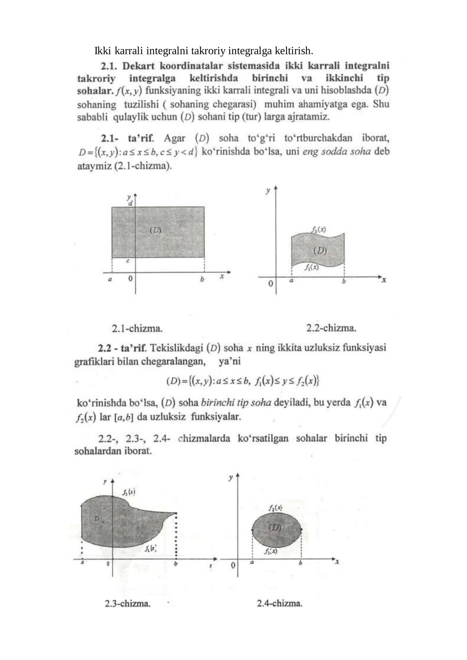 Ikki karrali integralni takroriy integralga keltirish