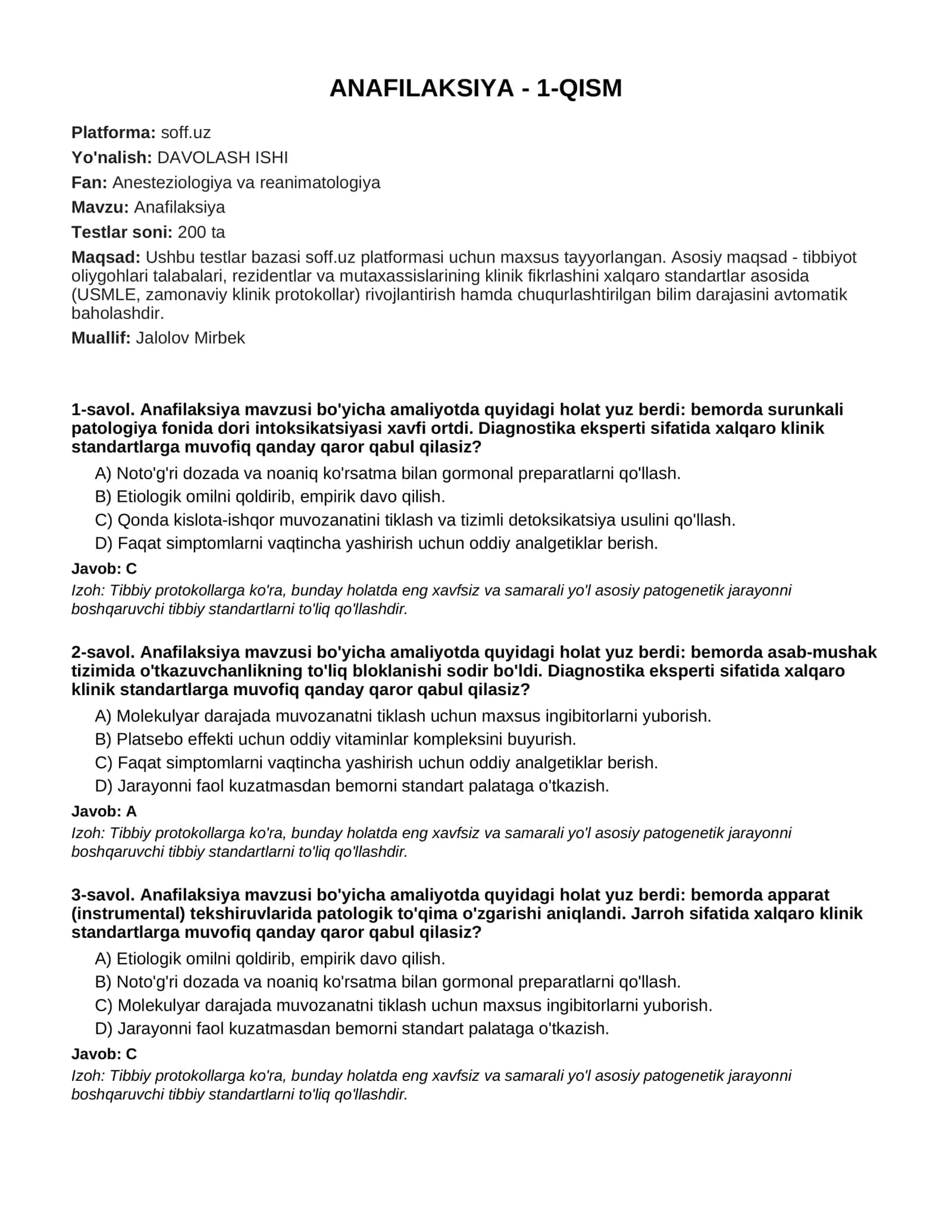 ANAFILAKSIYA - 1-QISM