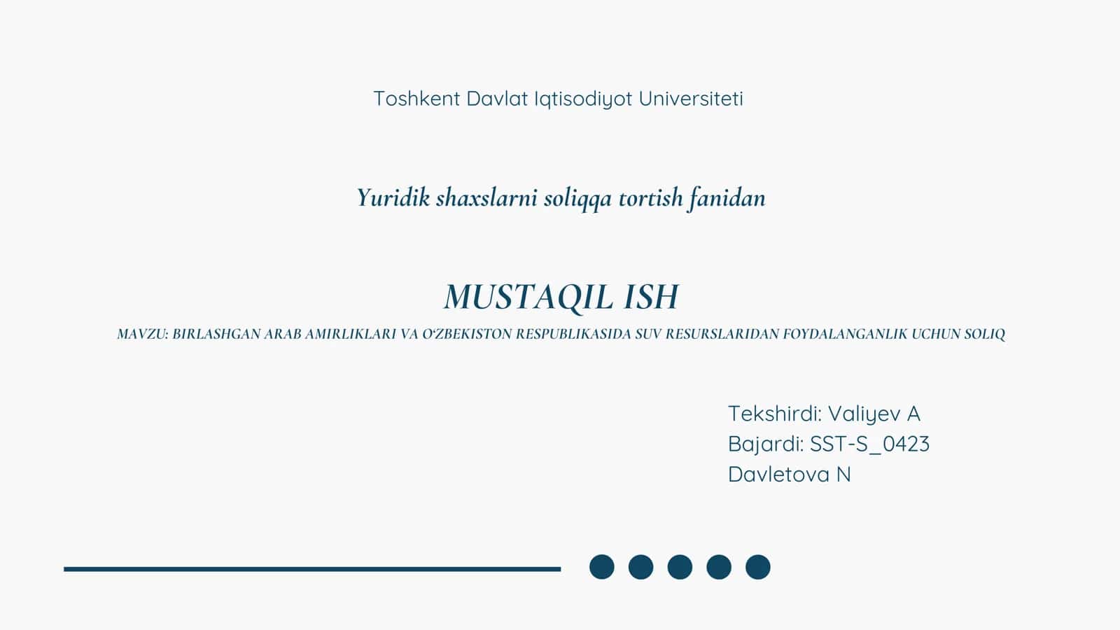 BIRLASHGAN ARAB AMIRLIKLARI VA O‘ZBEKISTON RESPUBLIKASIDA SUV RESURSLARIDAN FOYDALANGANLIK UCHUN SOLIQ