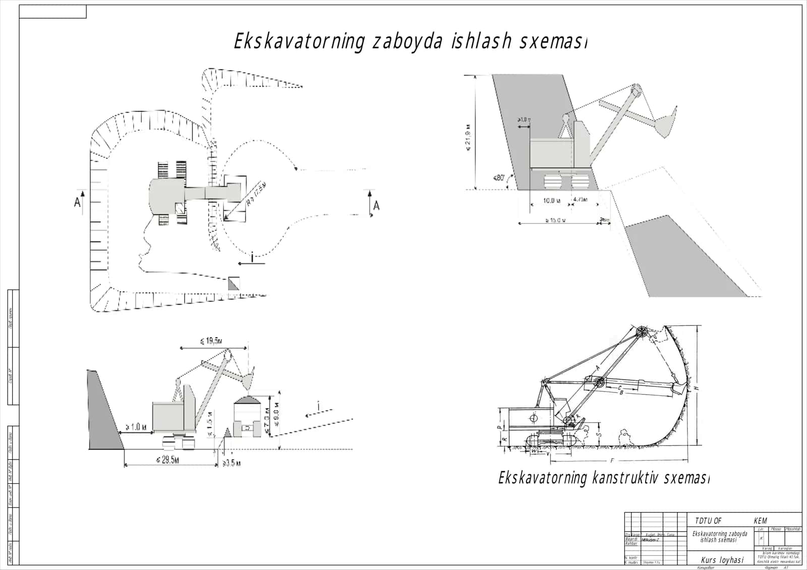 Ekskavatorning zaboyda ishlash sxemasi