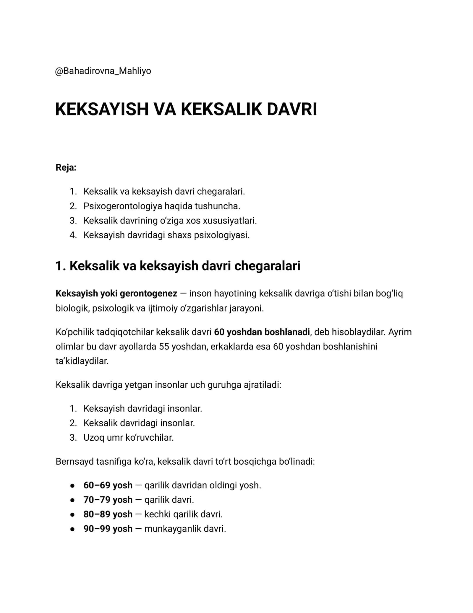 Keksalik va keksayish davri