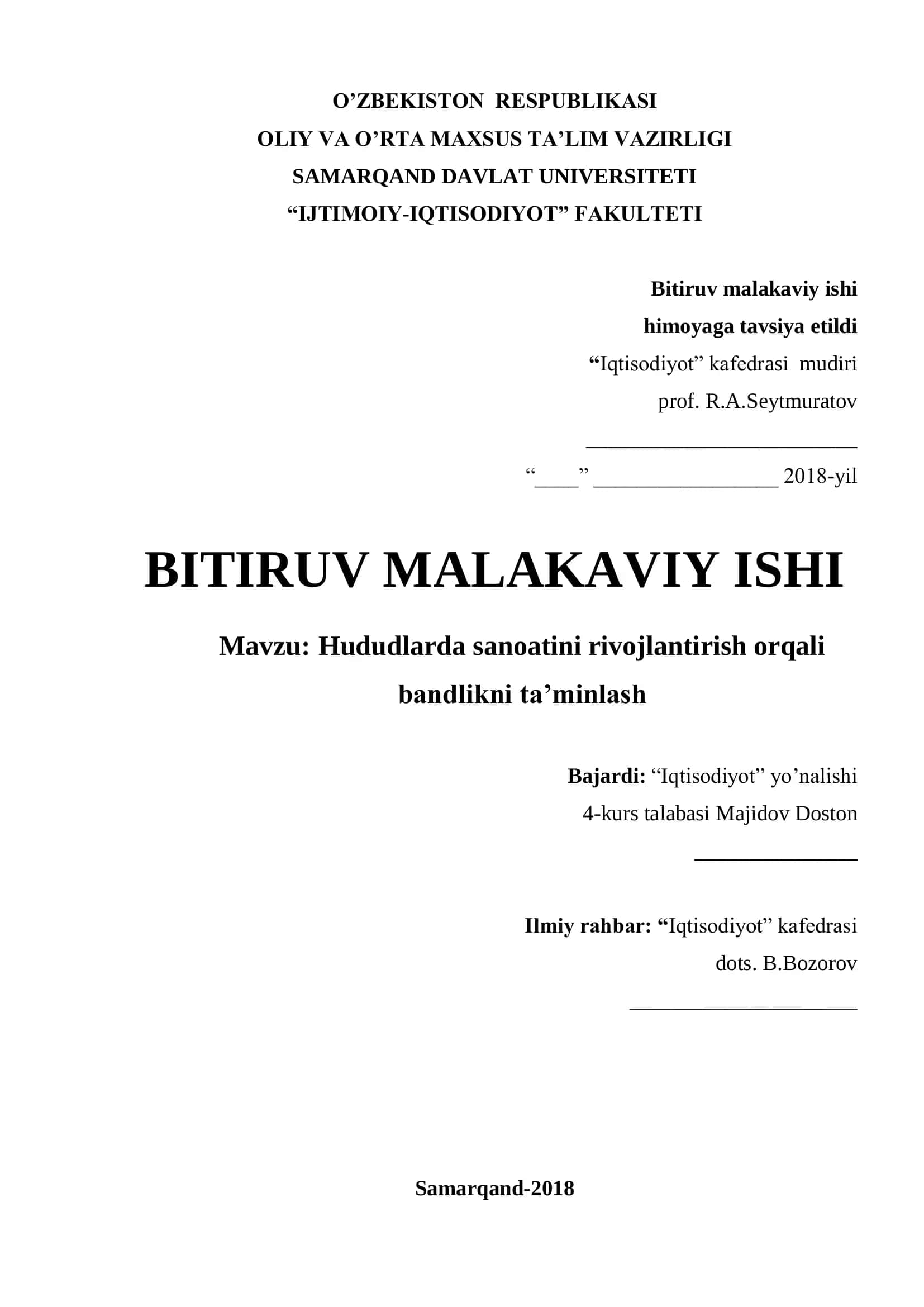 Hududlarda sanoatni rivojlantirish orqali bandlikni ta'minlash 1
