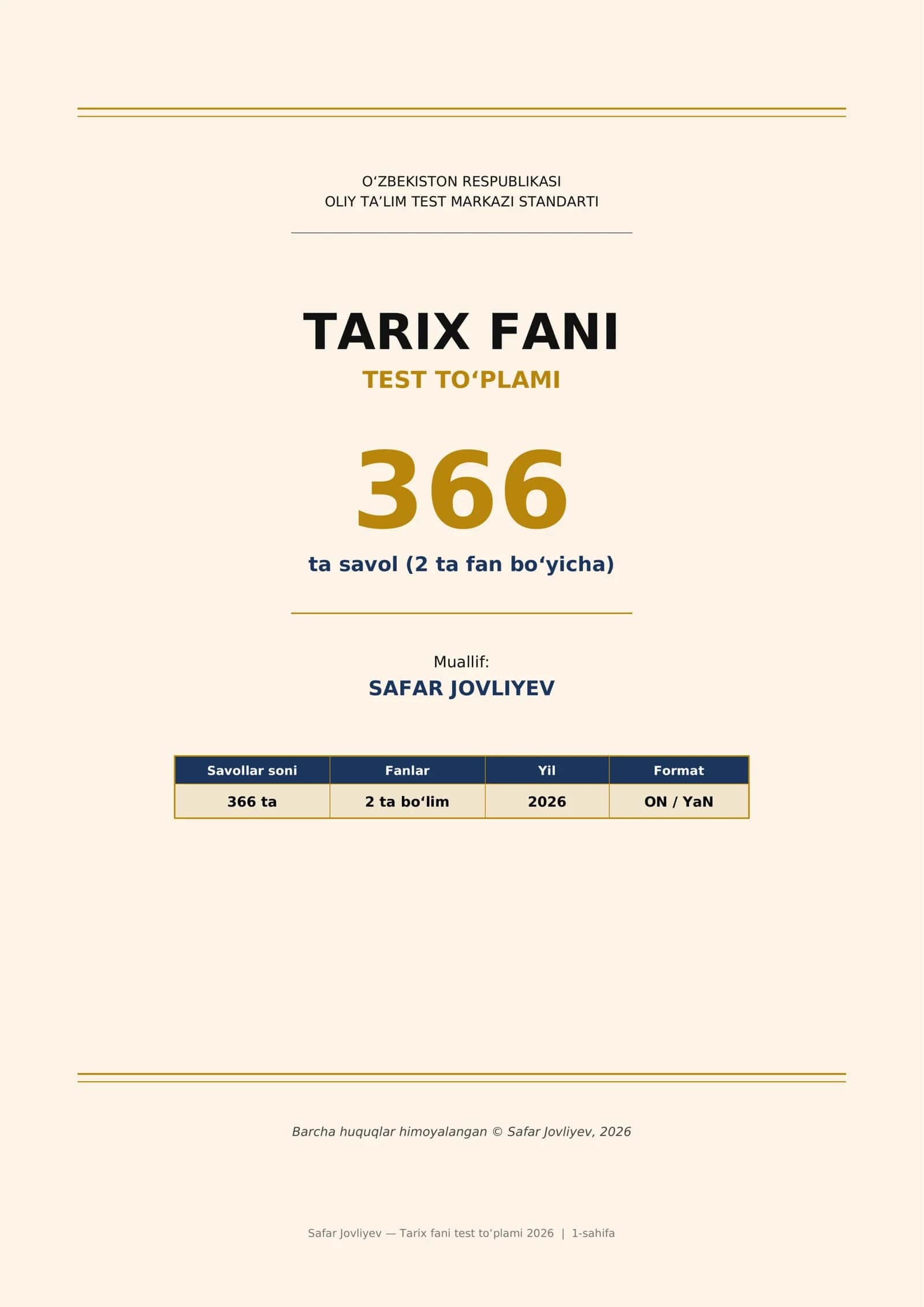 Tarix fani test to‘plami