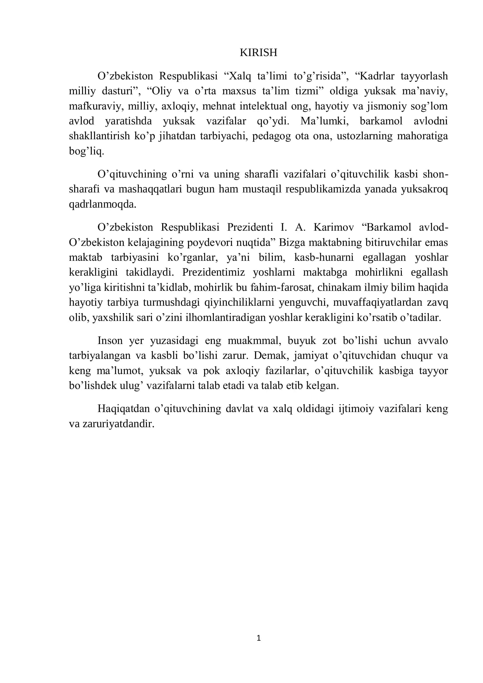 O’zbekiston Respublikasi Maktab Talim Tizimi