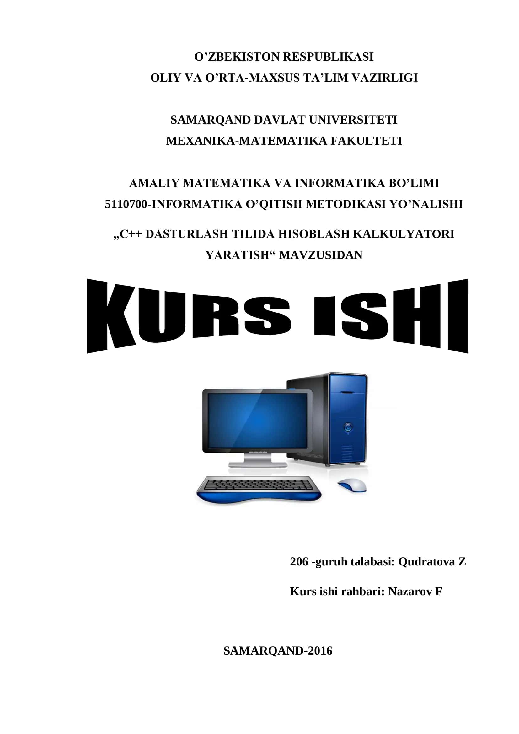 C++ DASTURLASH TILIDA HISOBLASH KALKULYATORI