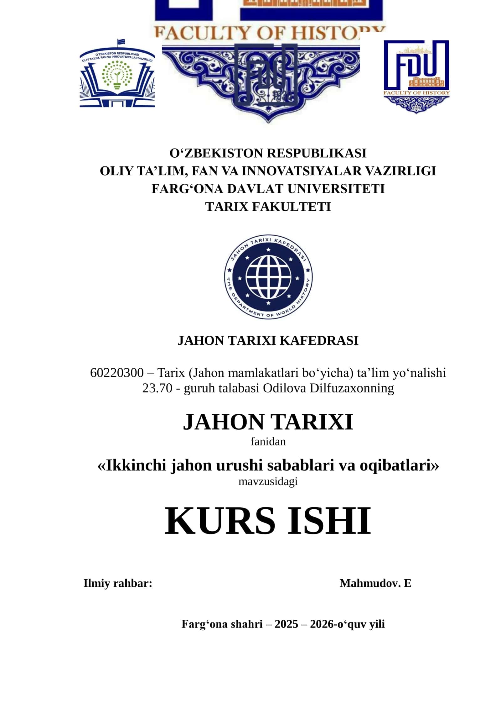 Ikkinchi jahon urushi sabablari va oqibatlari