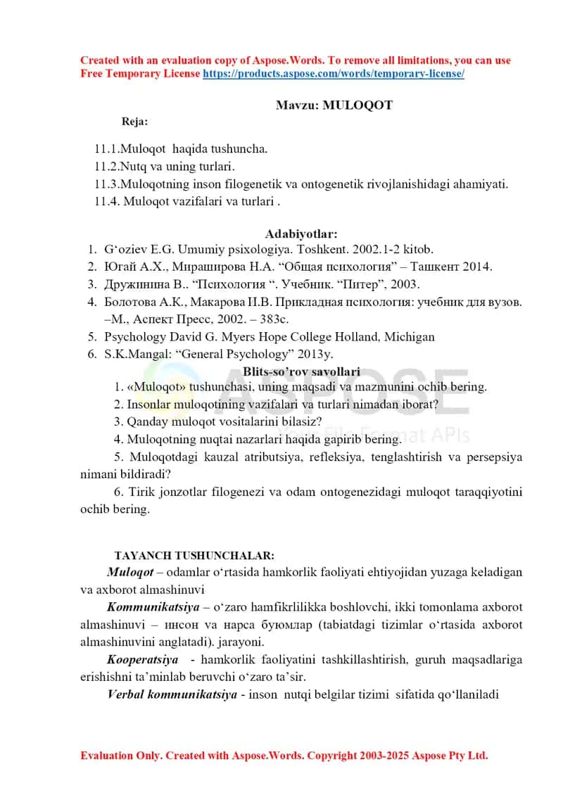 Muloqot Muloqot  haqida tushuncha Nutq va uning turlari Muloqotning inson filogenetik va ontogenetik rivojlanishidagi ahamiyati