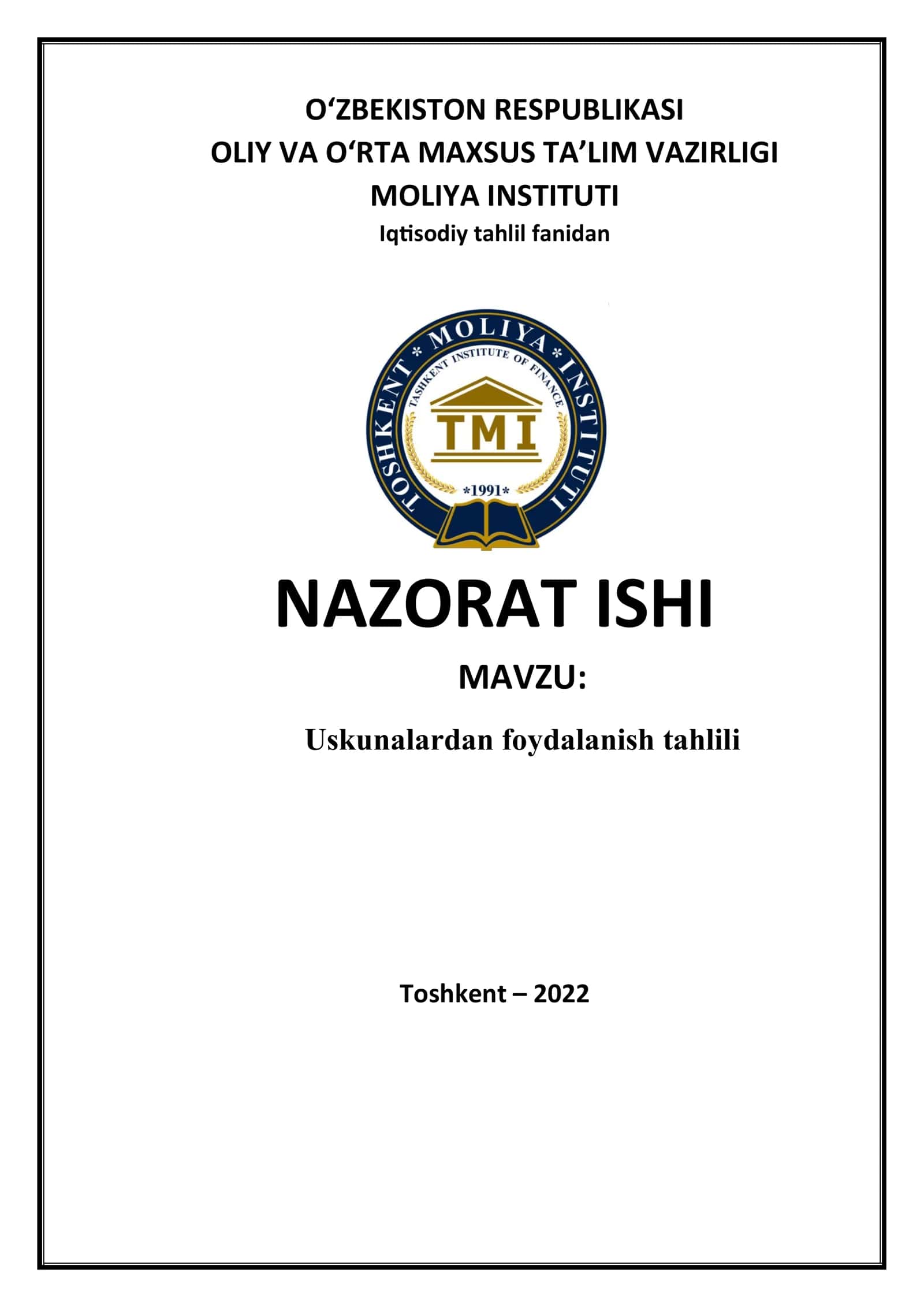 Uskunalardan foydalanish tahlili