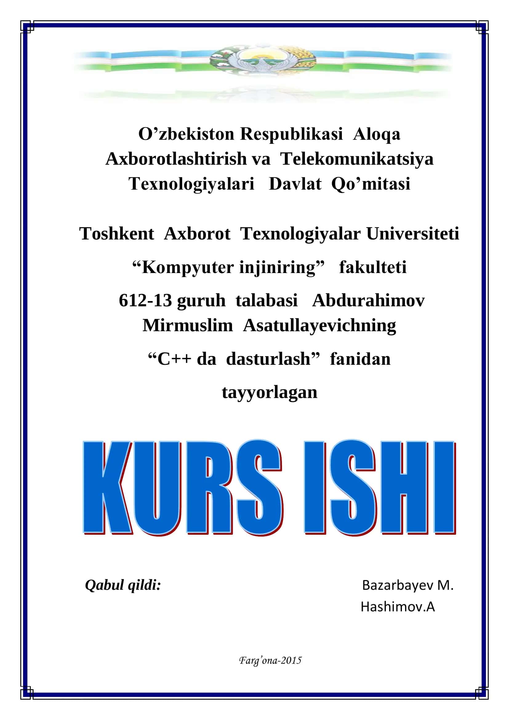 Omborxona tovarlari dasturini C++ Builder dasturida ishlash