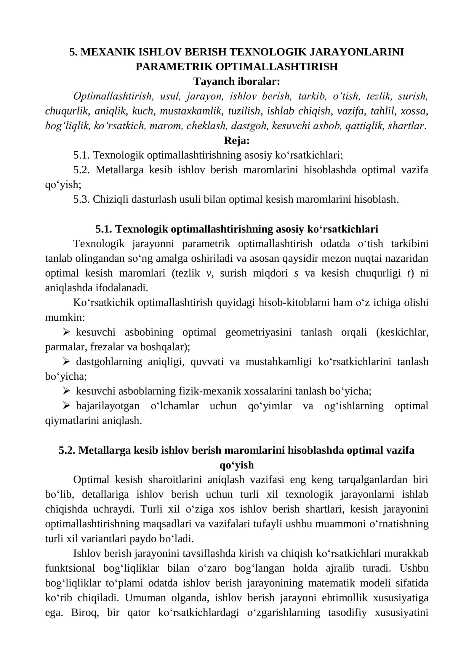 MEXANIK ISHLOV BERISH TEXNOLOGIK JARAYONLARINI