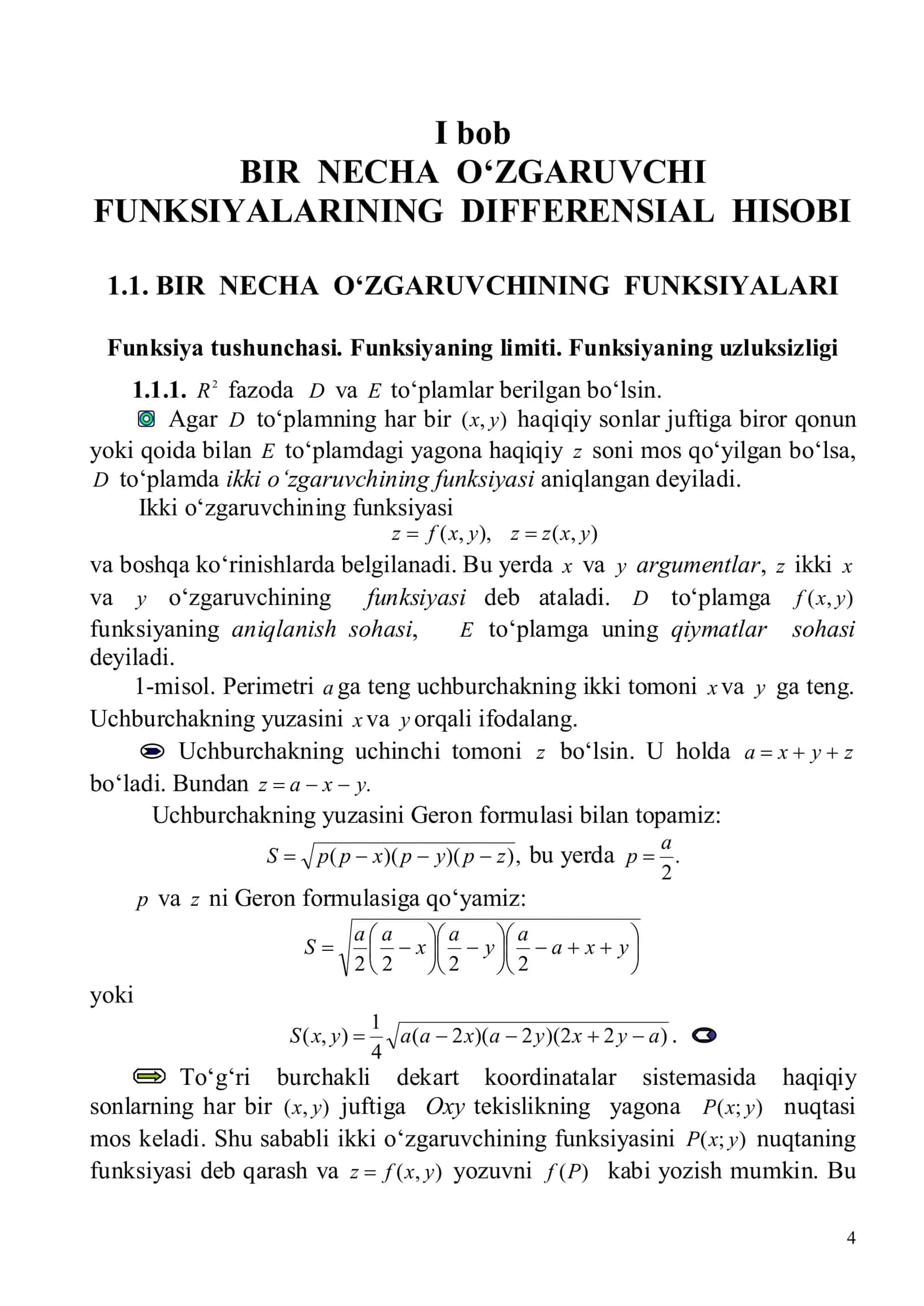 BIR NECHA O‘ZGARUVCHI FUNKSIYALARINING DIFFERENSIAL HISOBI