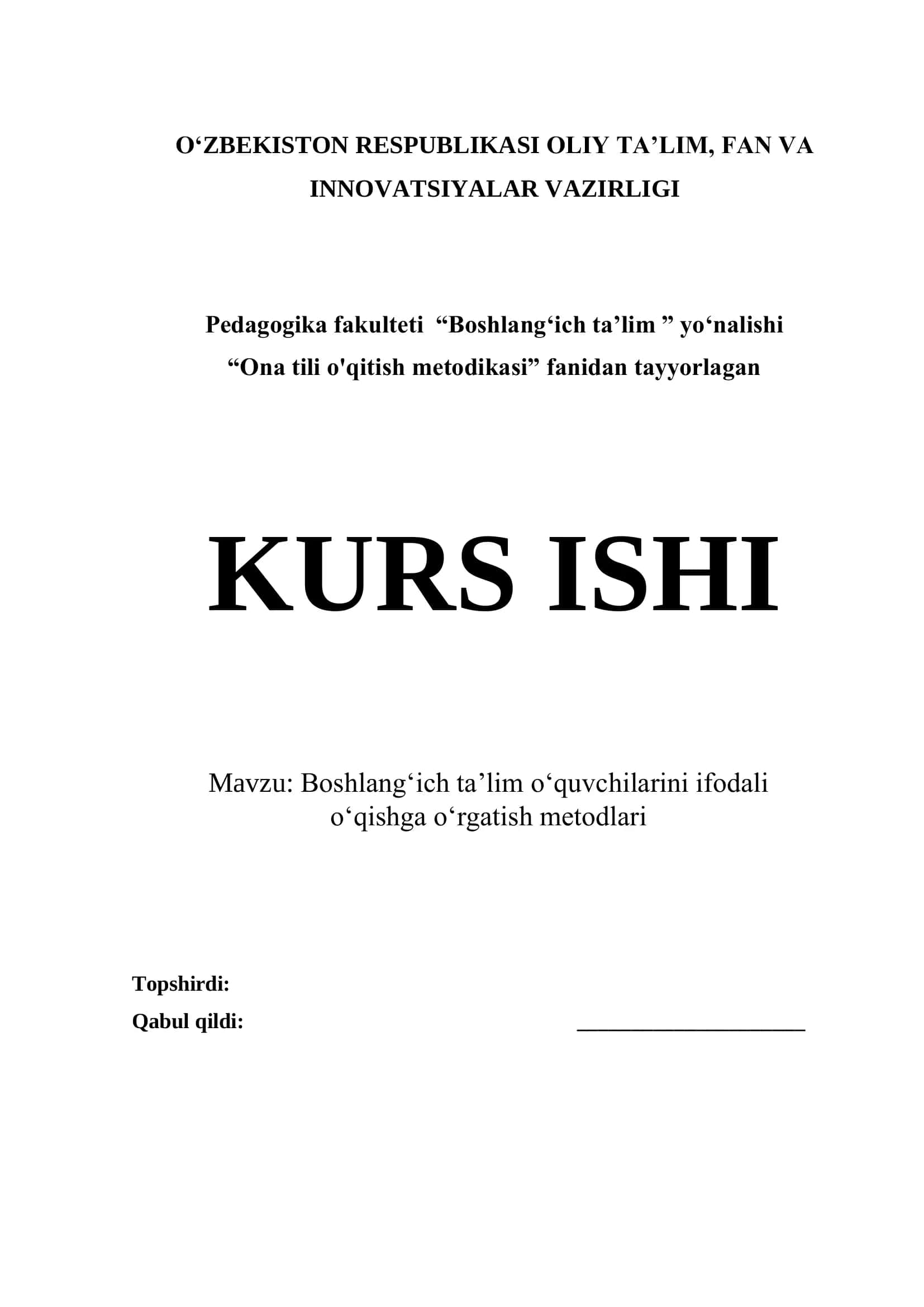 Boshlangich ta'lim oquvchilarini ifodali o'qishga o'rgatish metodlari 1