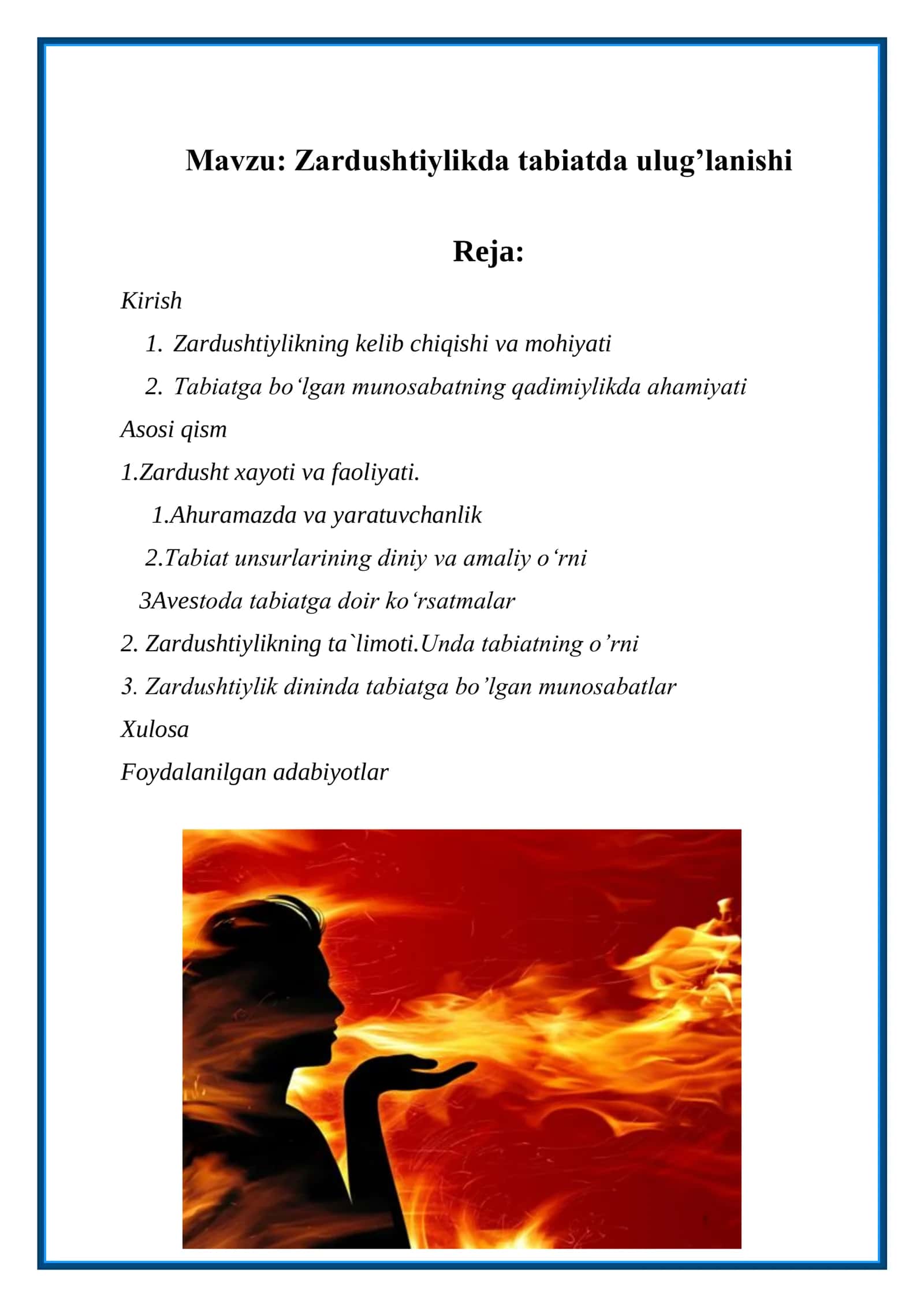 Zardushtiylikda tabiatda ulug’lanishi