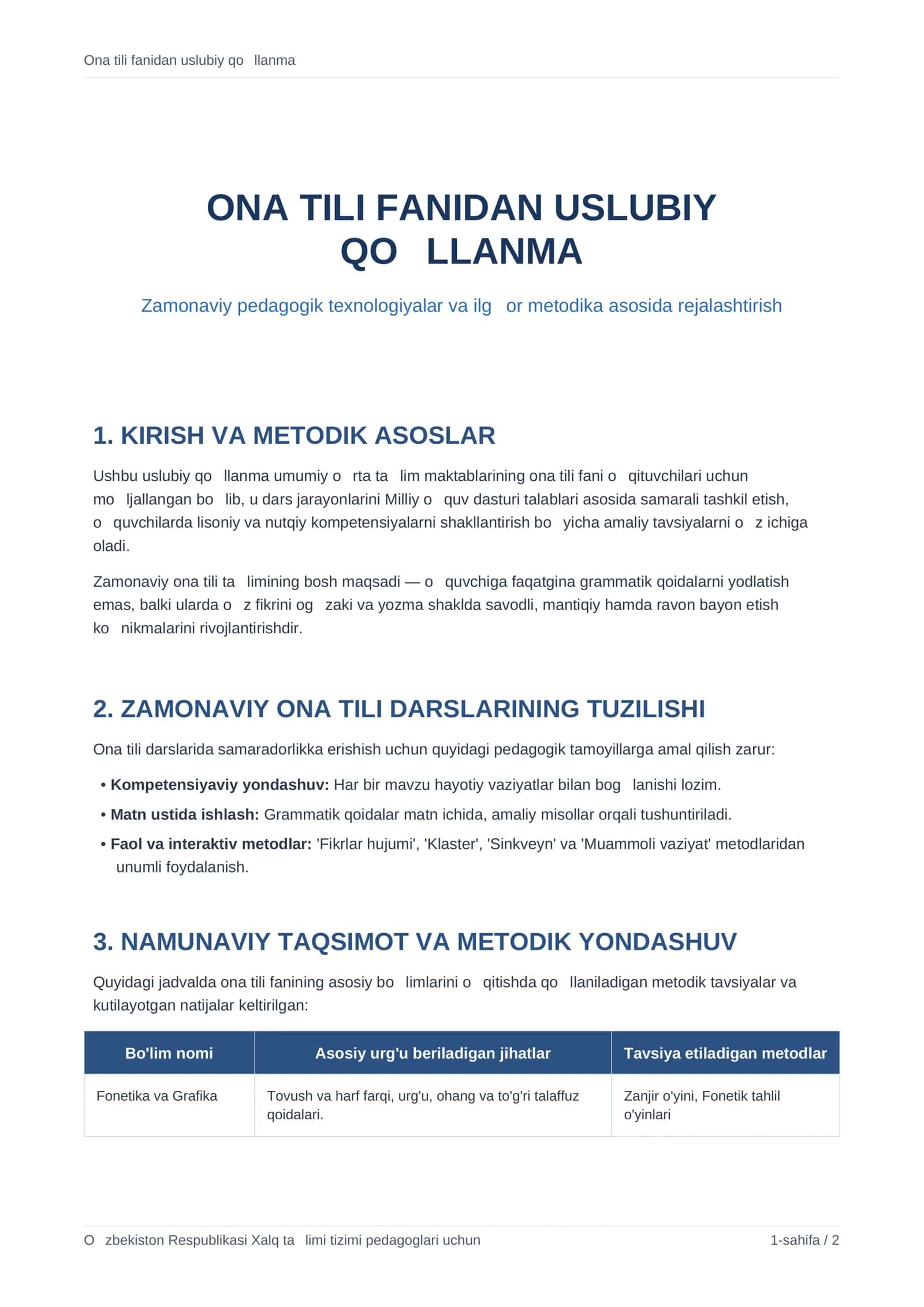 ONA TILI FANIDAN USLUBIY